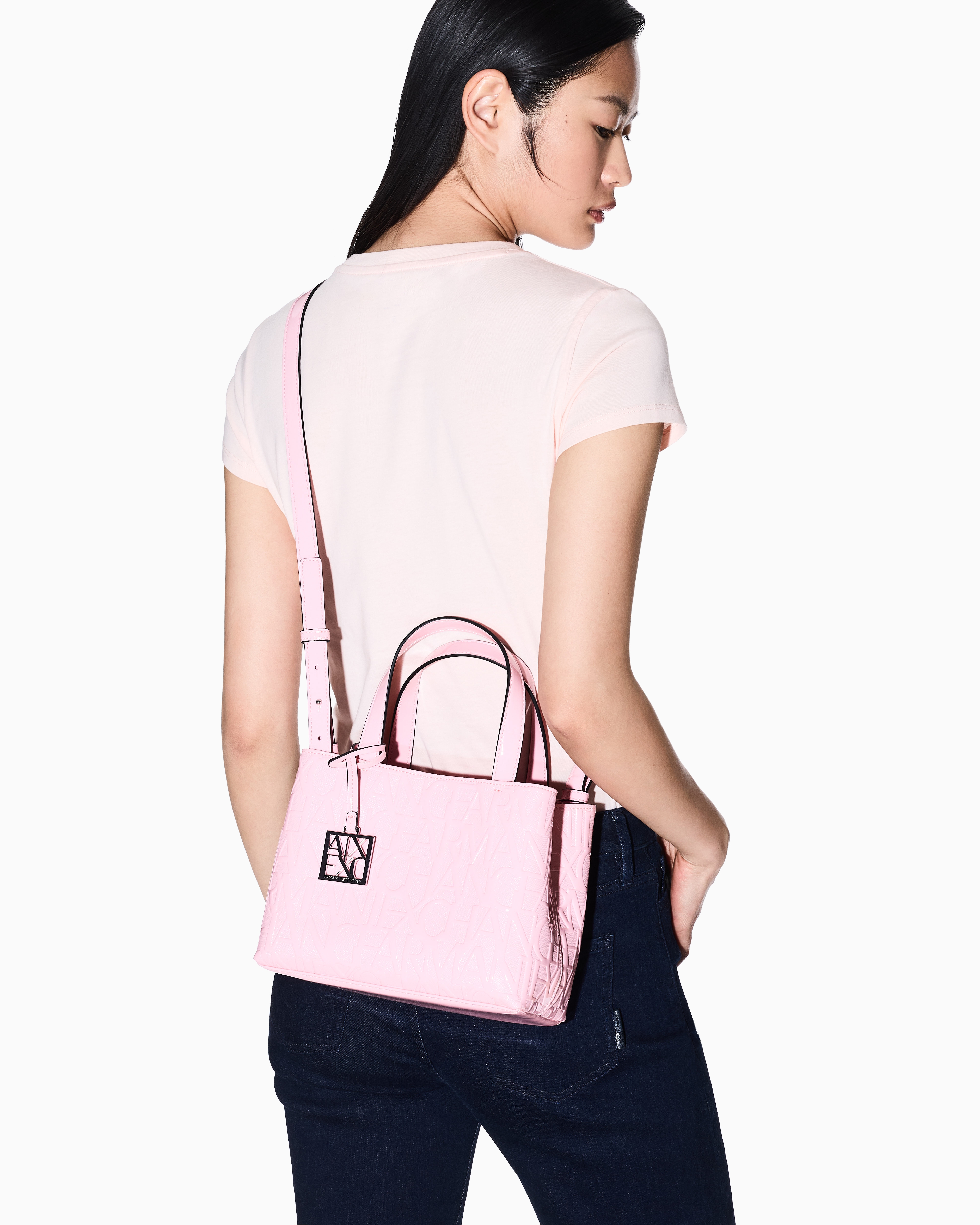 Armani Exchange - Small handbag with allover logo, Woman, Pink, Size: TU
