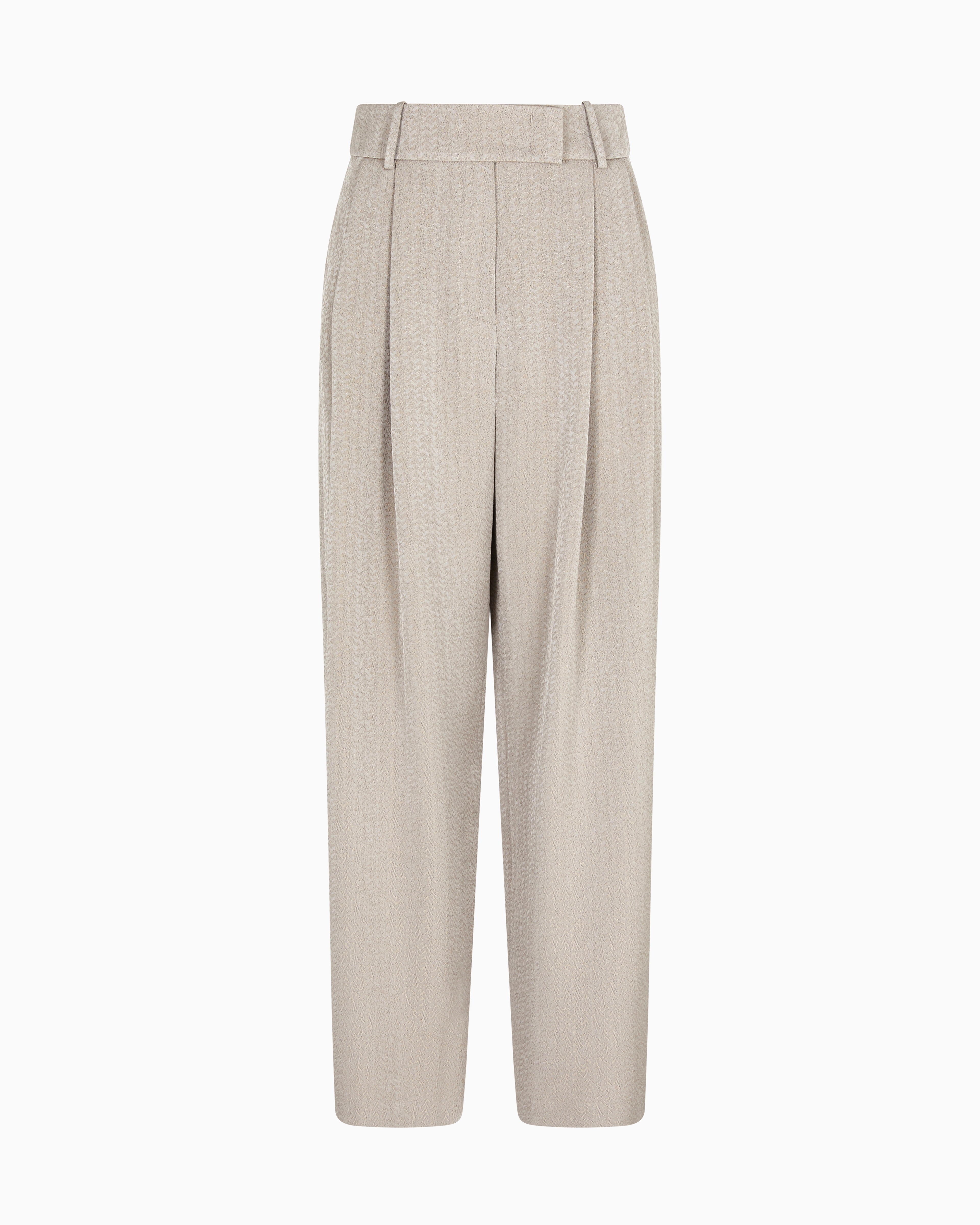 Giorgio Armani Viscose, Wool, Silk Jacquard Single-pleat Trousers In Neutral