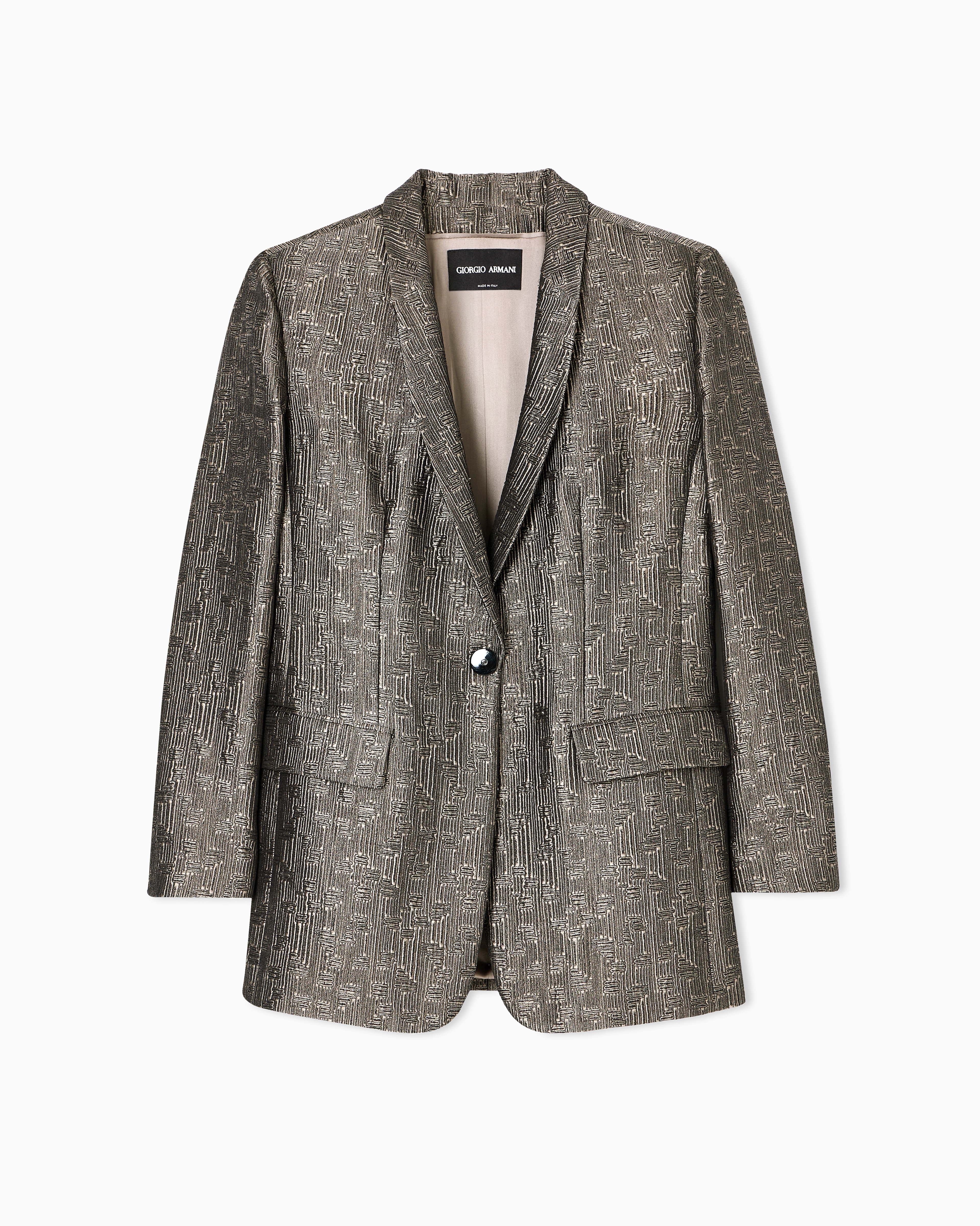 Giorgio Armani Jacquard Silk And Wool Single-breasted Jacket In Gray
