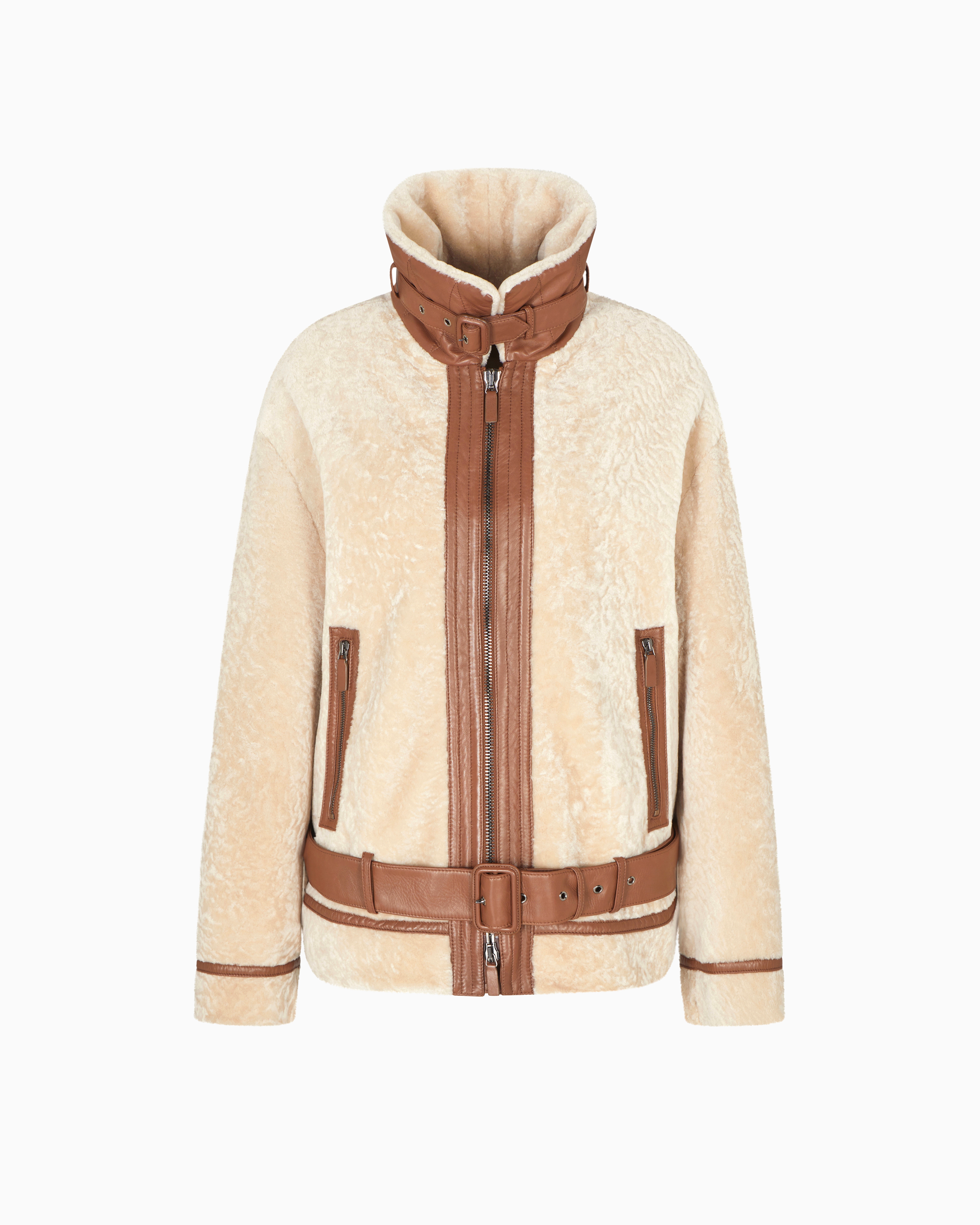 Giorgio Armani Shearling Lambskin Blouson In Brown