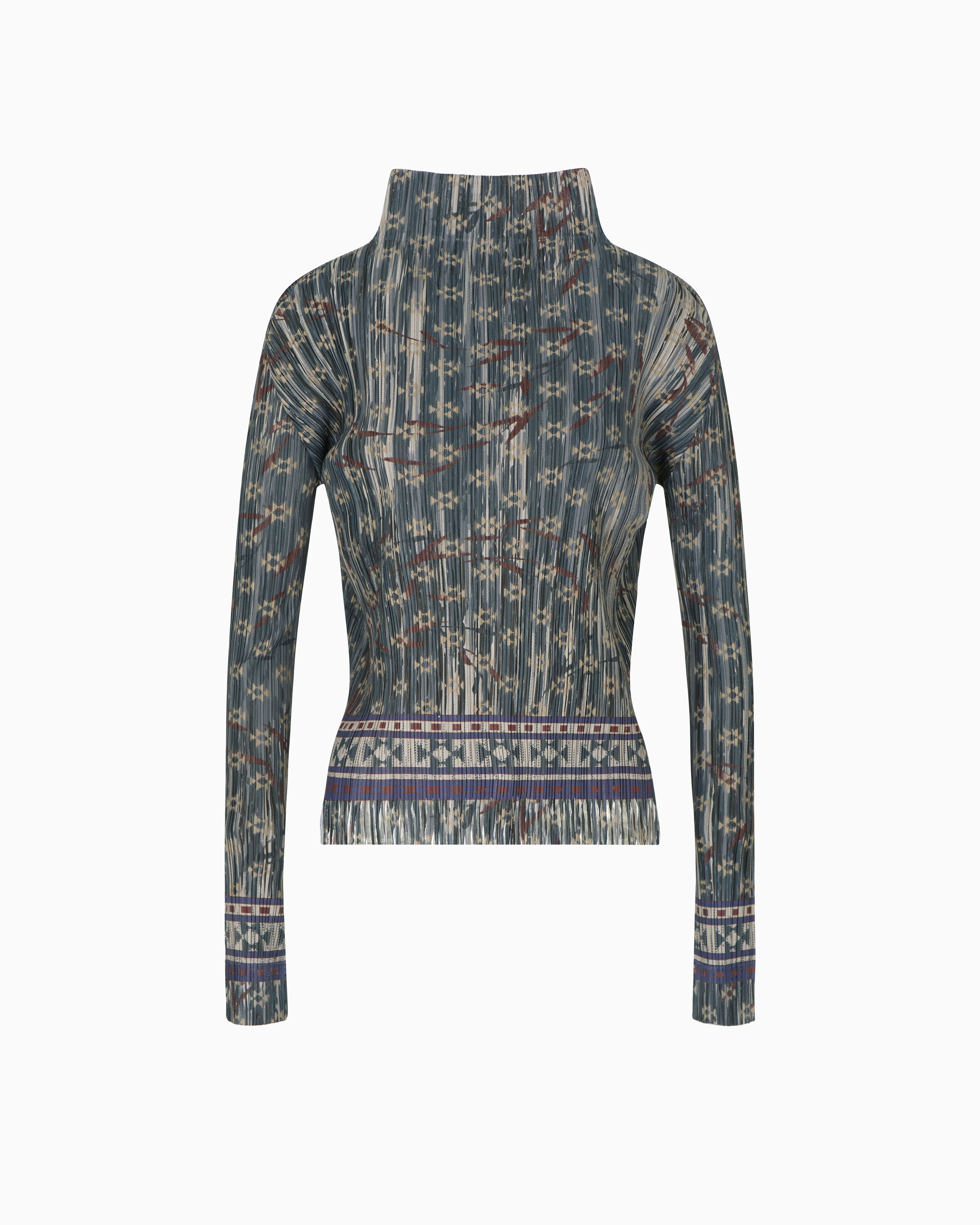 Giorgio Armani Pleated Light Jersey Jumper With Print In Gray