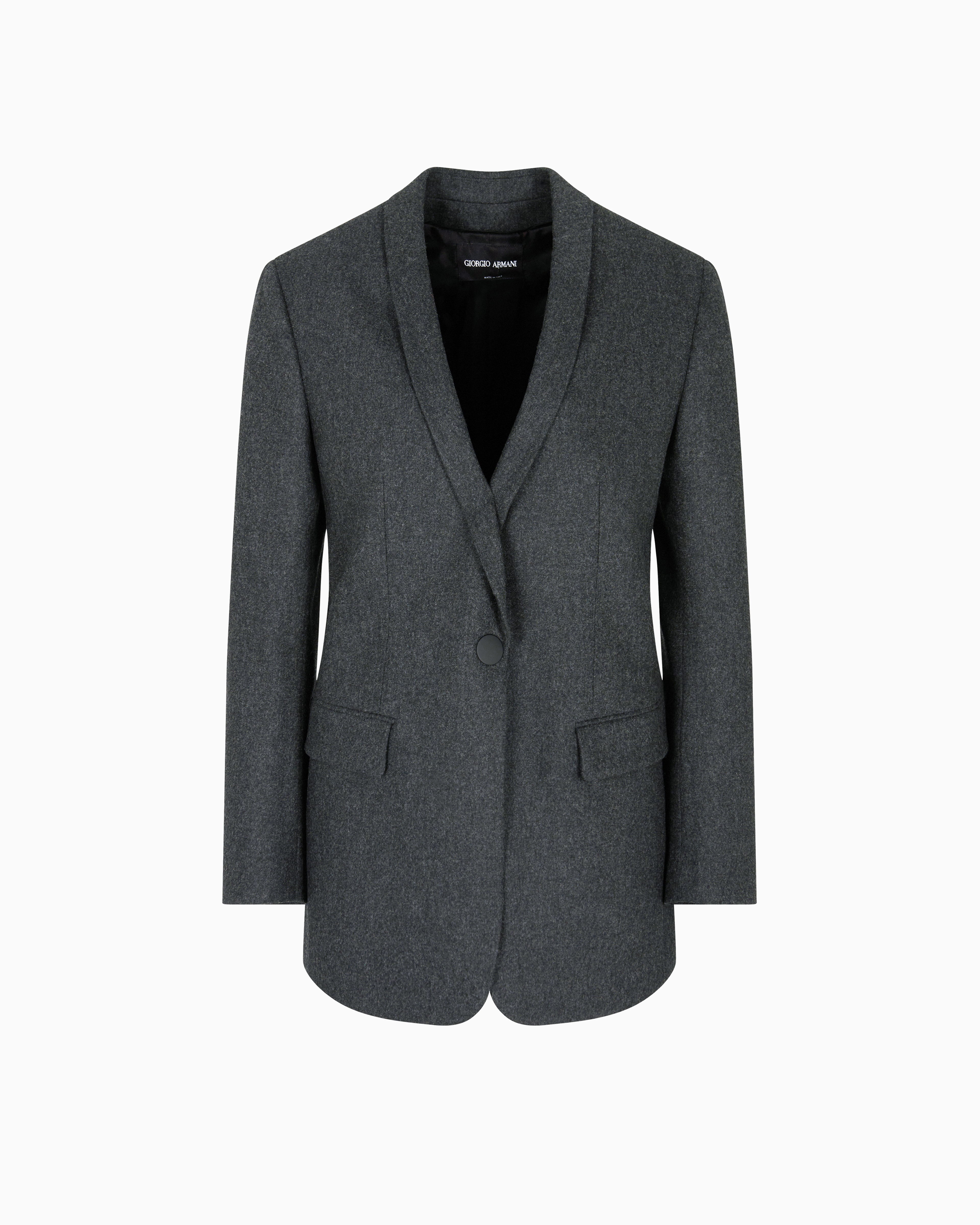 Giorgio Armani Single-breasted Jacket In Wool And Cashmere Flannel In Blue