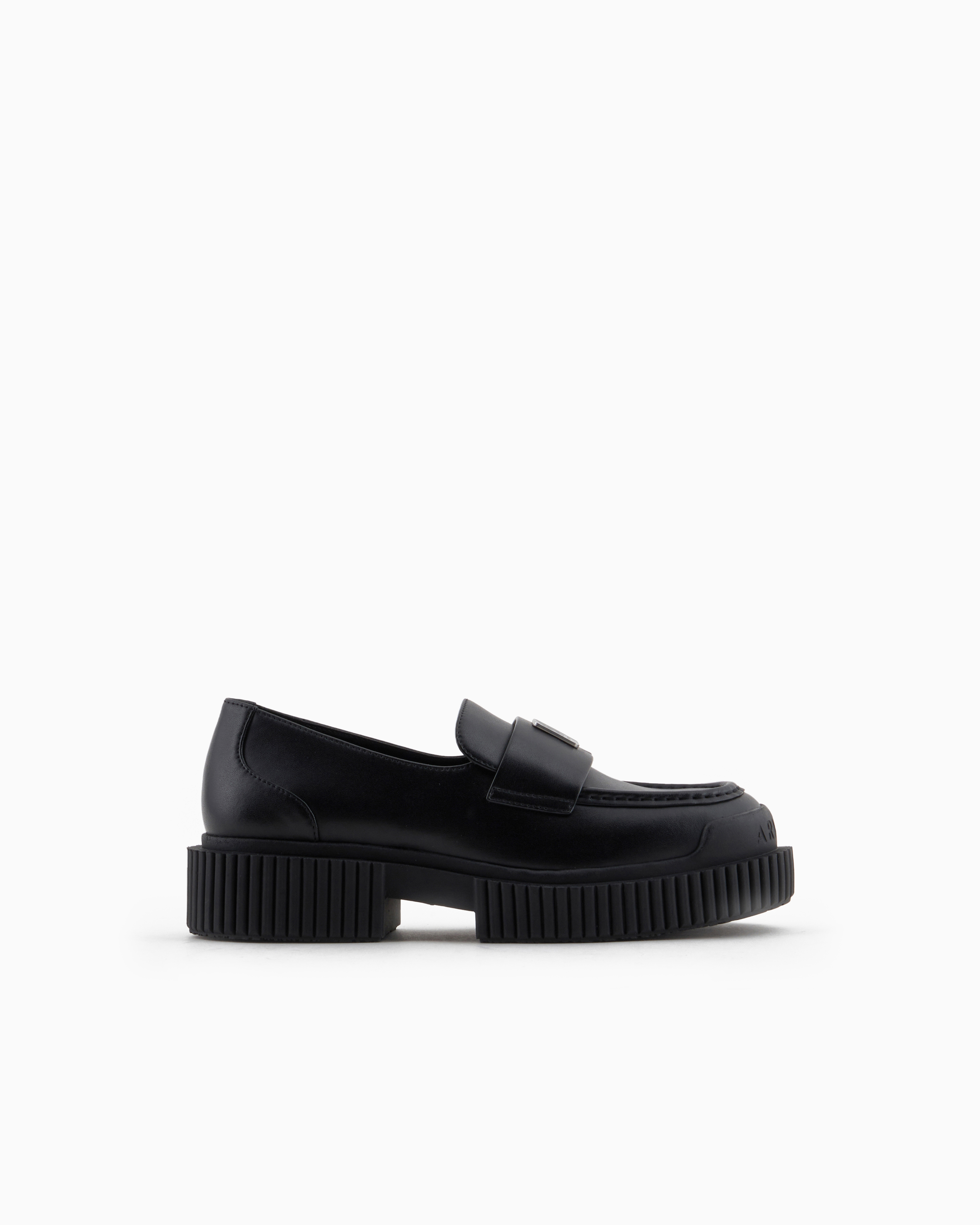 Armani Exchange - Leather loafers with logo, Woman, Black, Size: