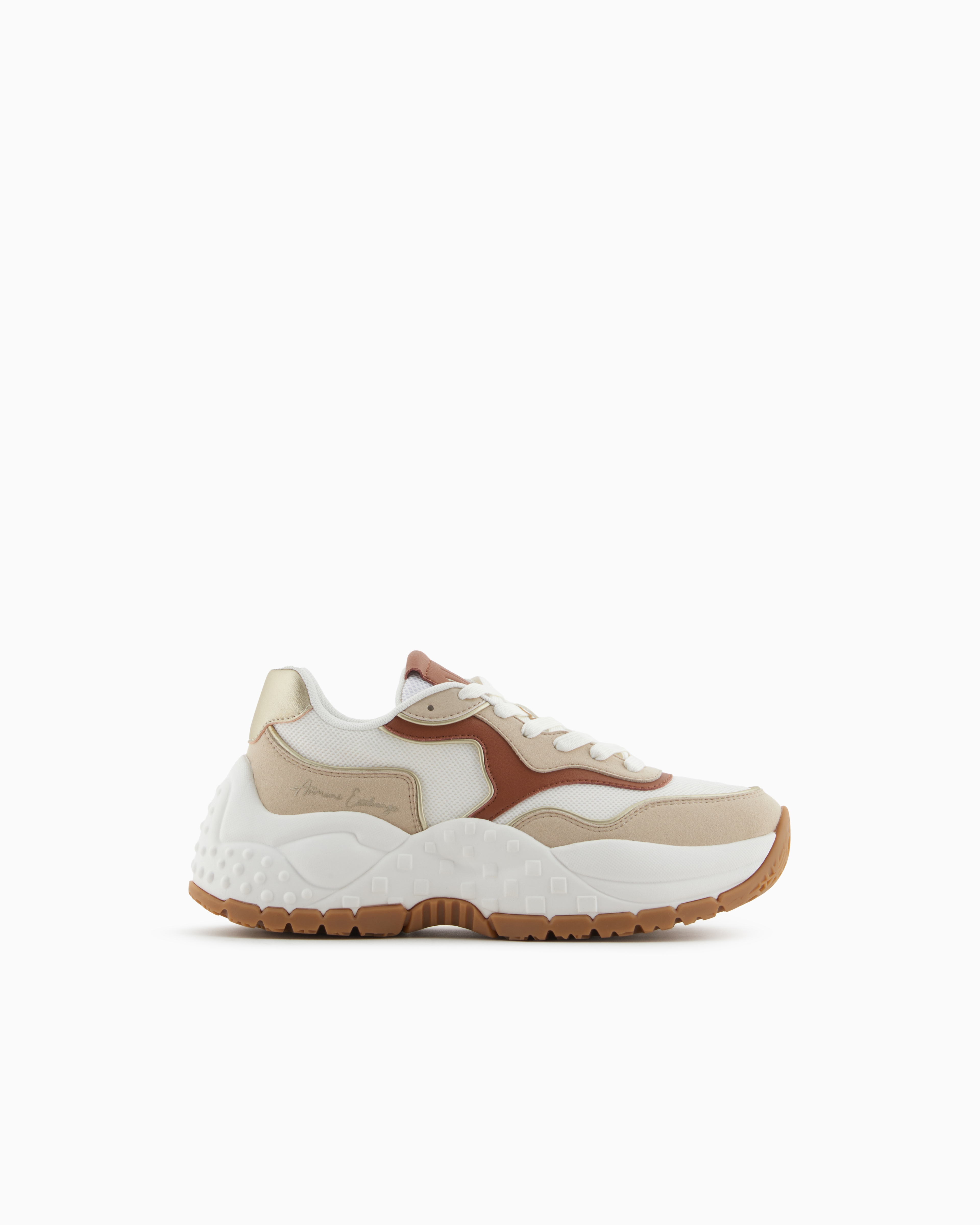 Armani Exchange - Chunky sneakers with contrasting inserts, Woman, Beige, Size: