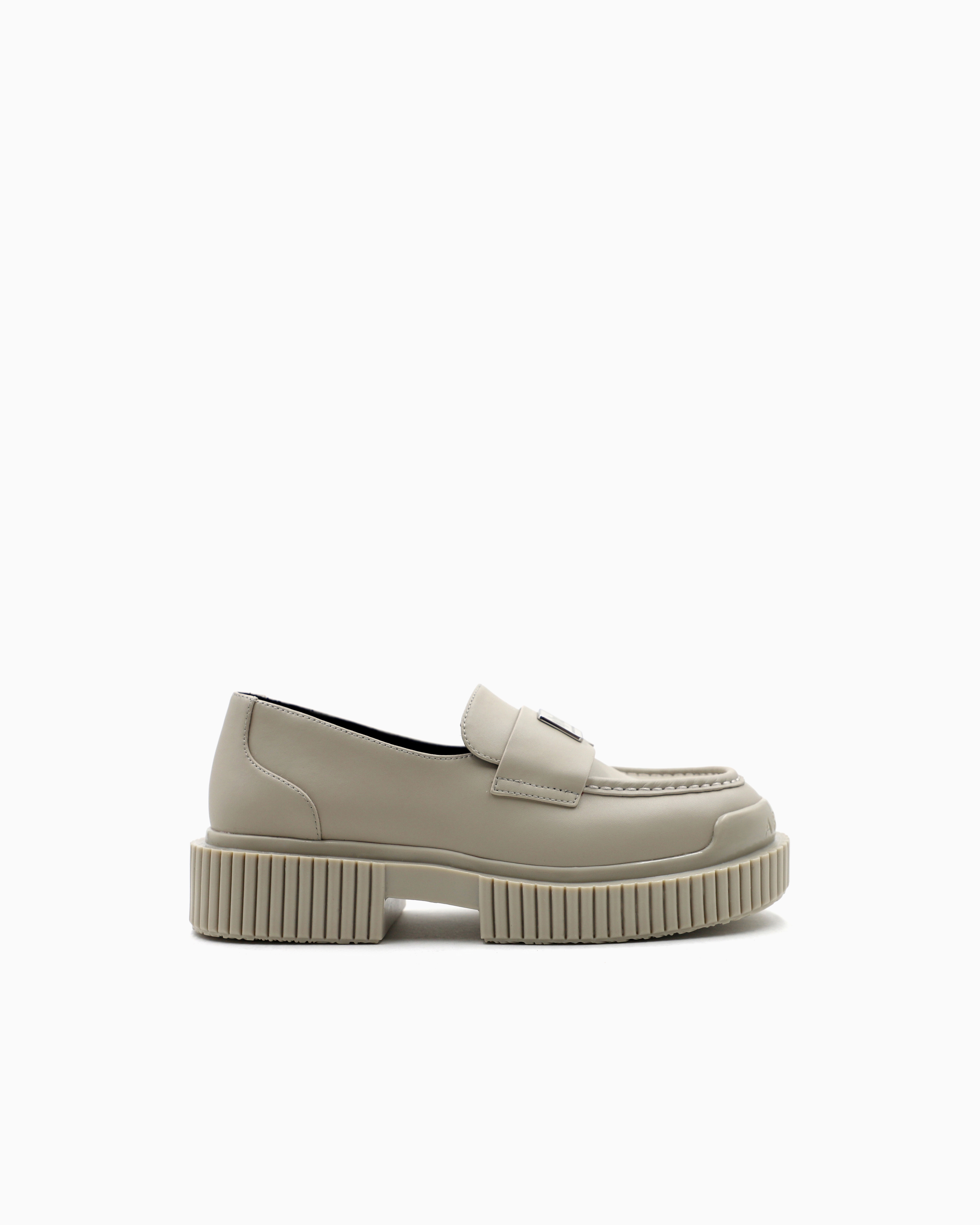 Armani Exchange - Leather loafers with logo, Woman, Beige, Size: