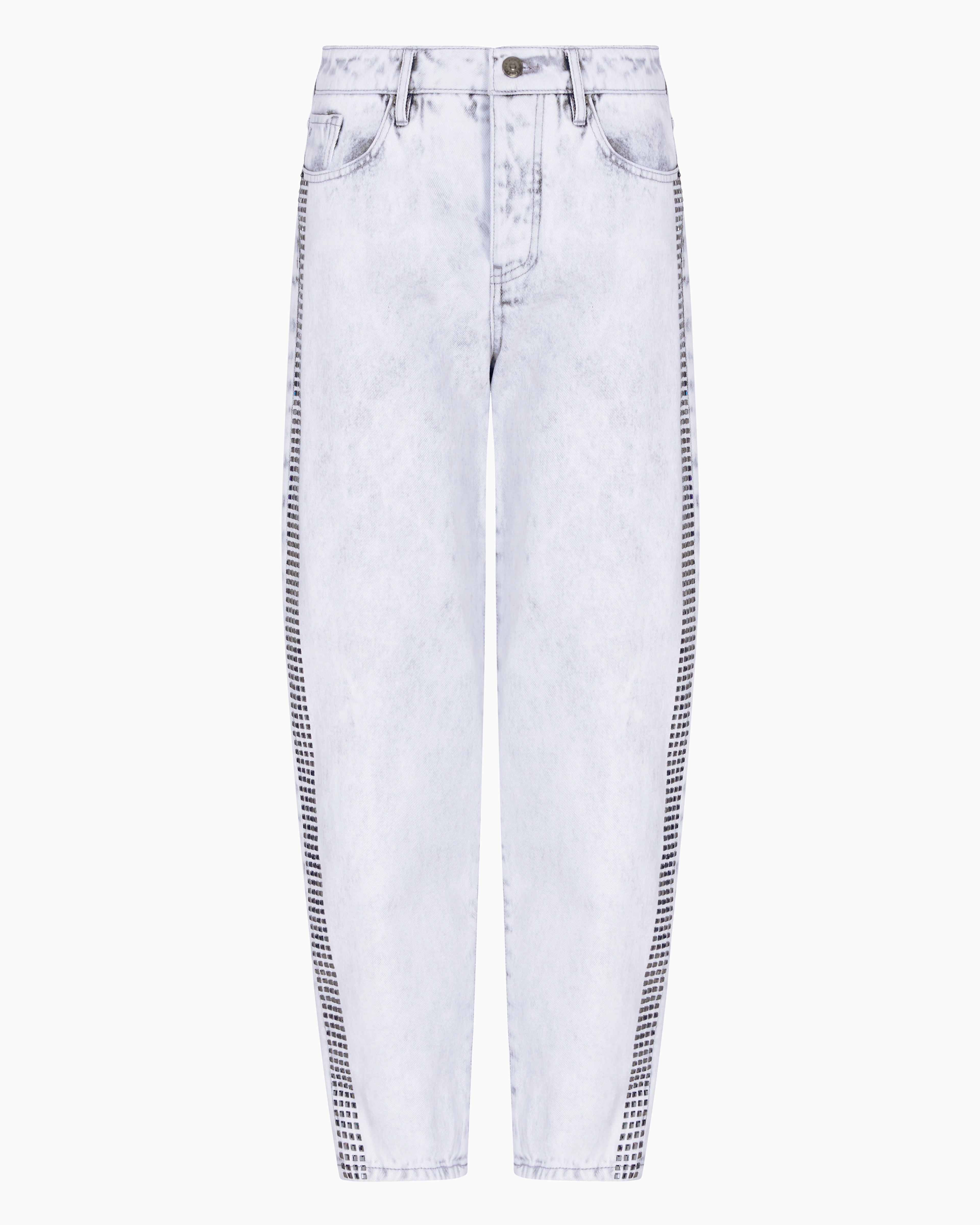 Armani Exchange - Carrot fit jeans rigid denim with studs, Woman, Grey, Size:
