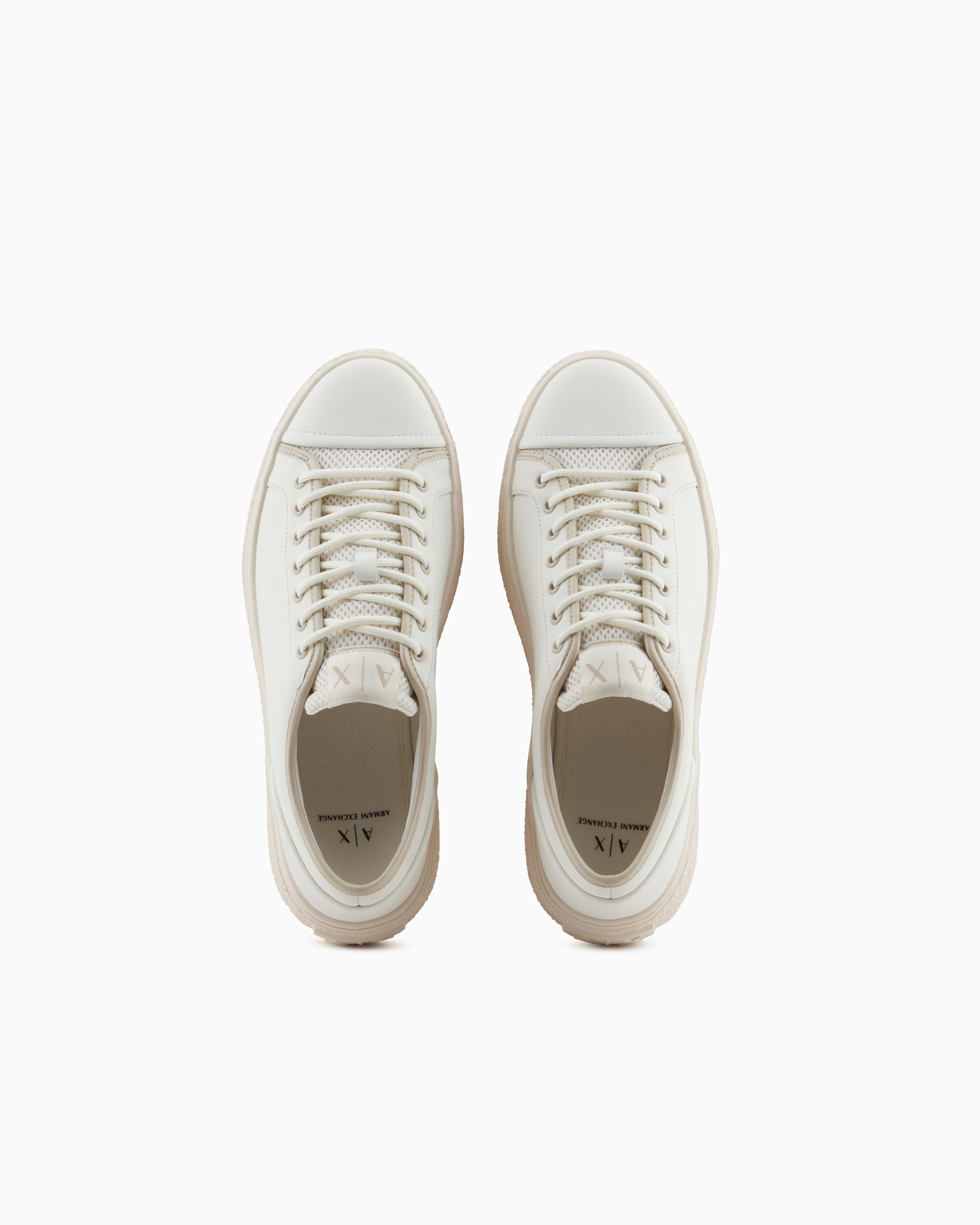 Armani Exchange - Leather sneakers with mesh insert, Man, White, Size: