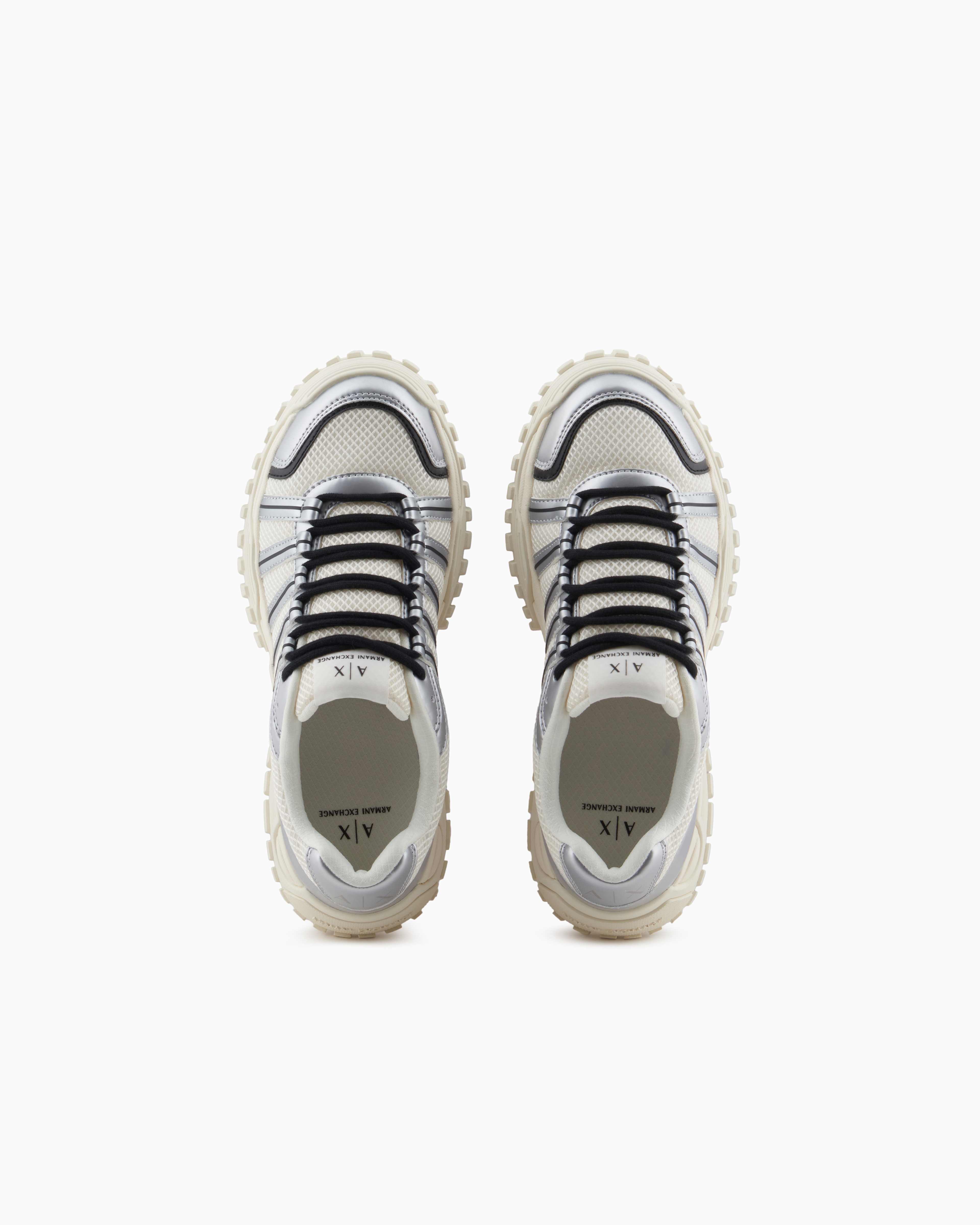 Armani Exchange - Sneakers with metallic inserts, Man, Silver, Size: