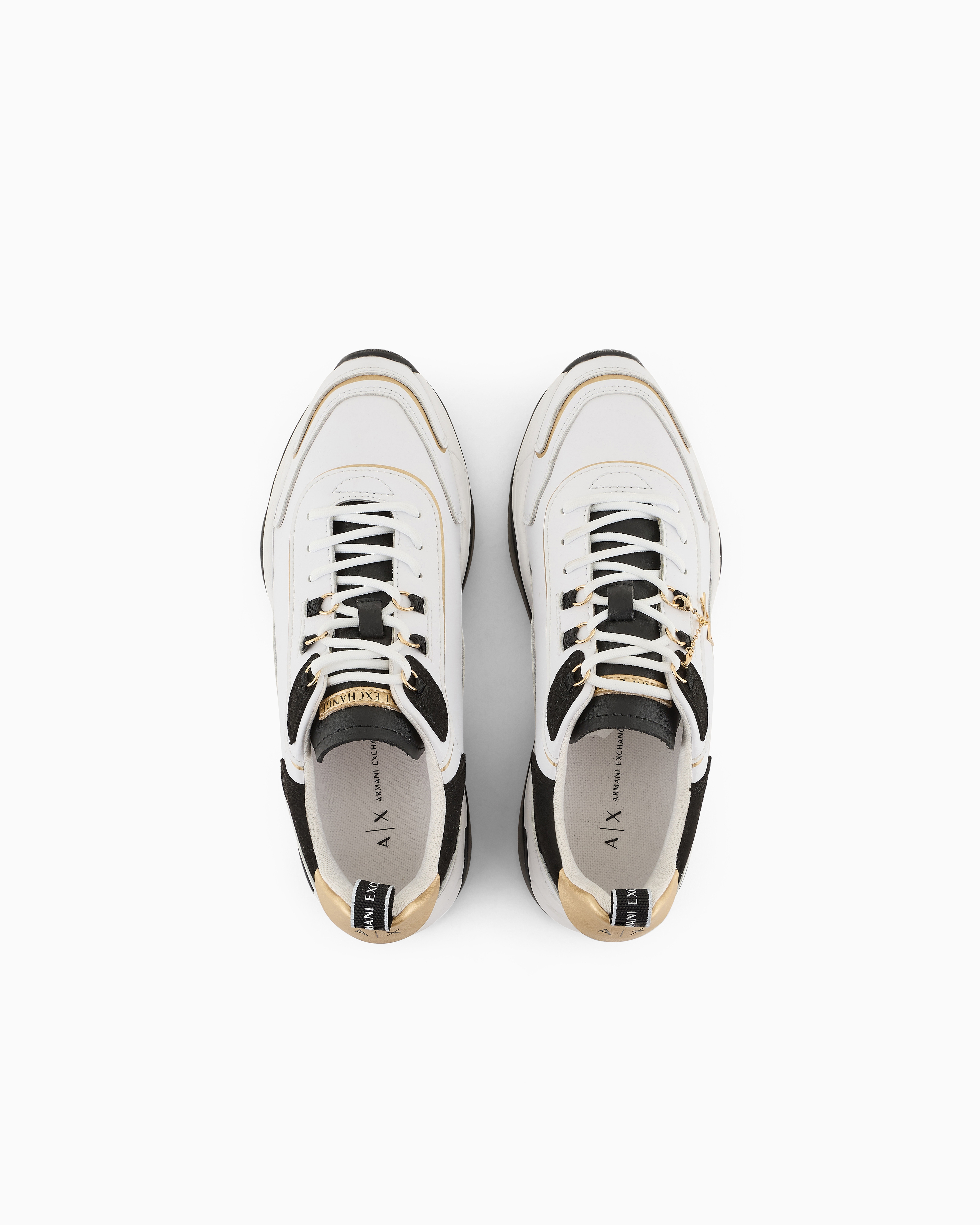 Armani Exchange - Leather sneakers with logo application, Woman, White, Size: