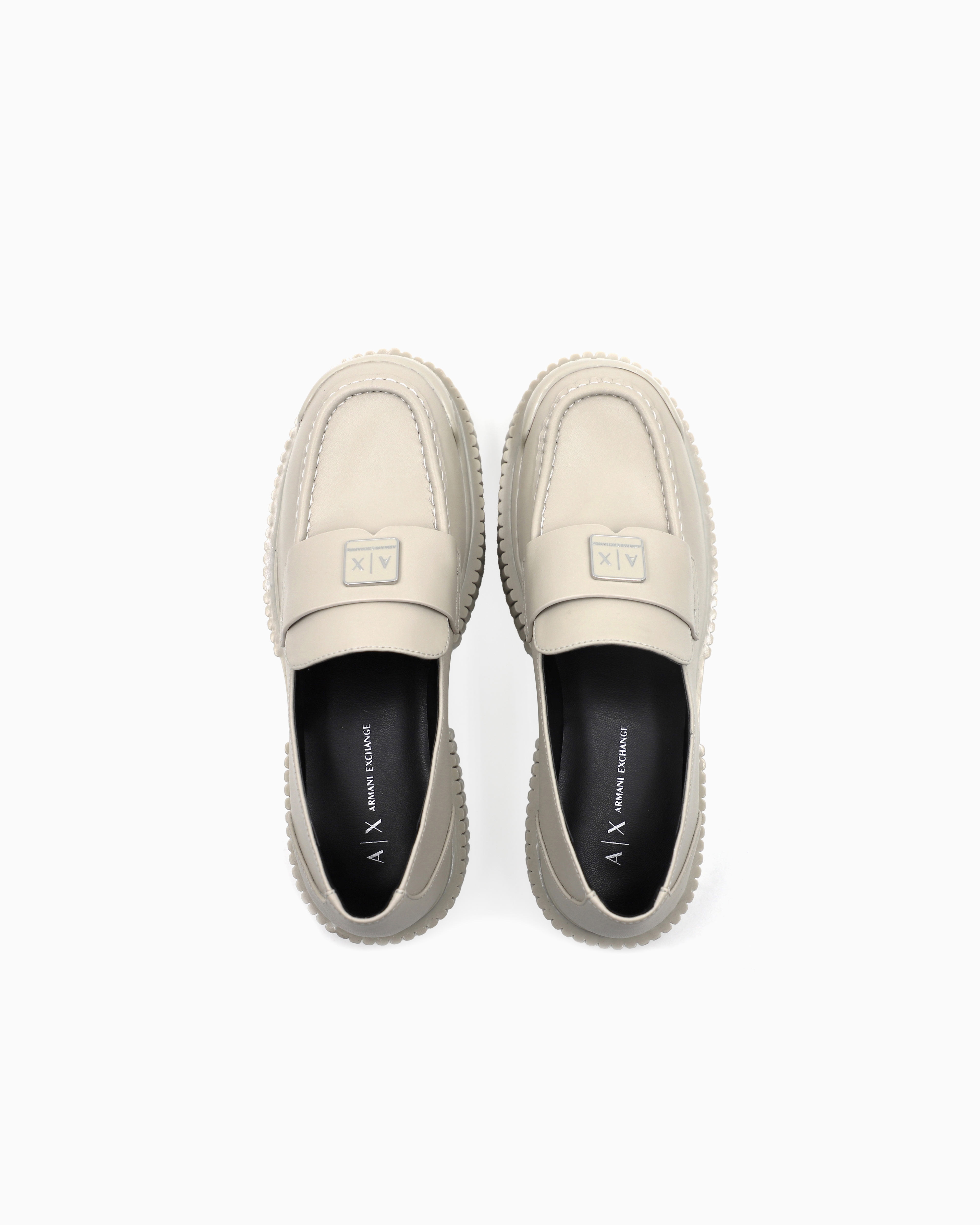 Armani Exchange - Leather loafers with logo, Woman, Beige, Size: