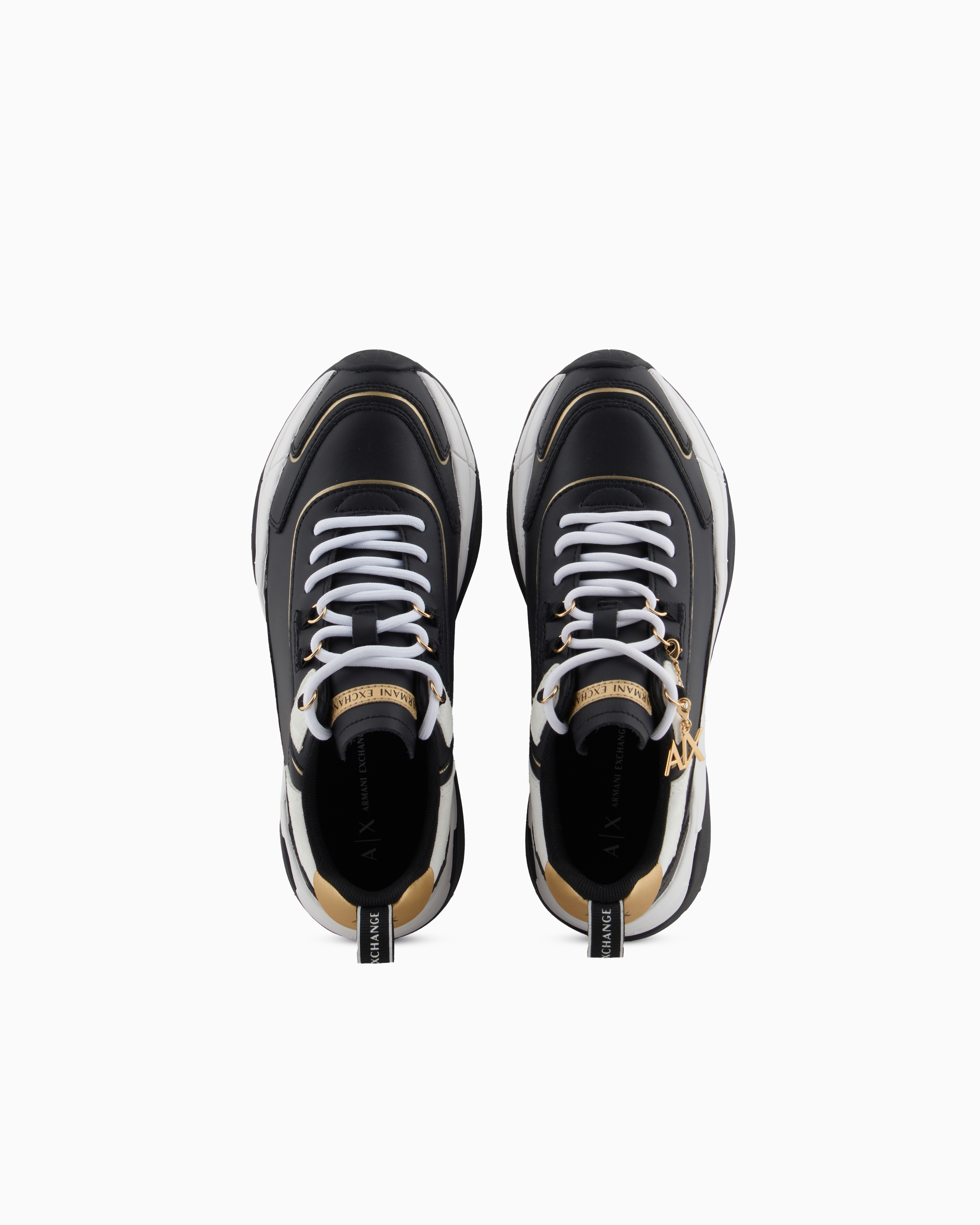 Armani Exchange - Leather sneakers with logo application, Woman, Black, Size: