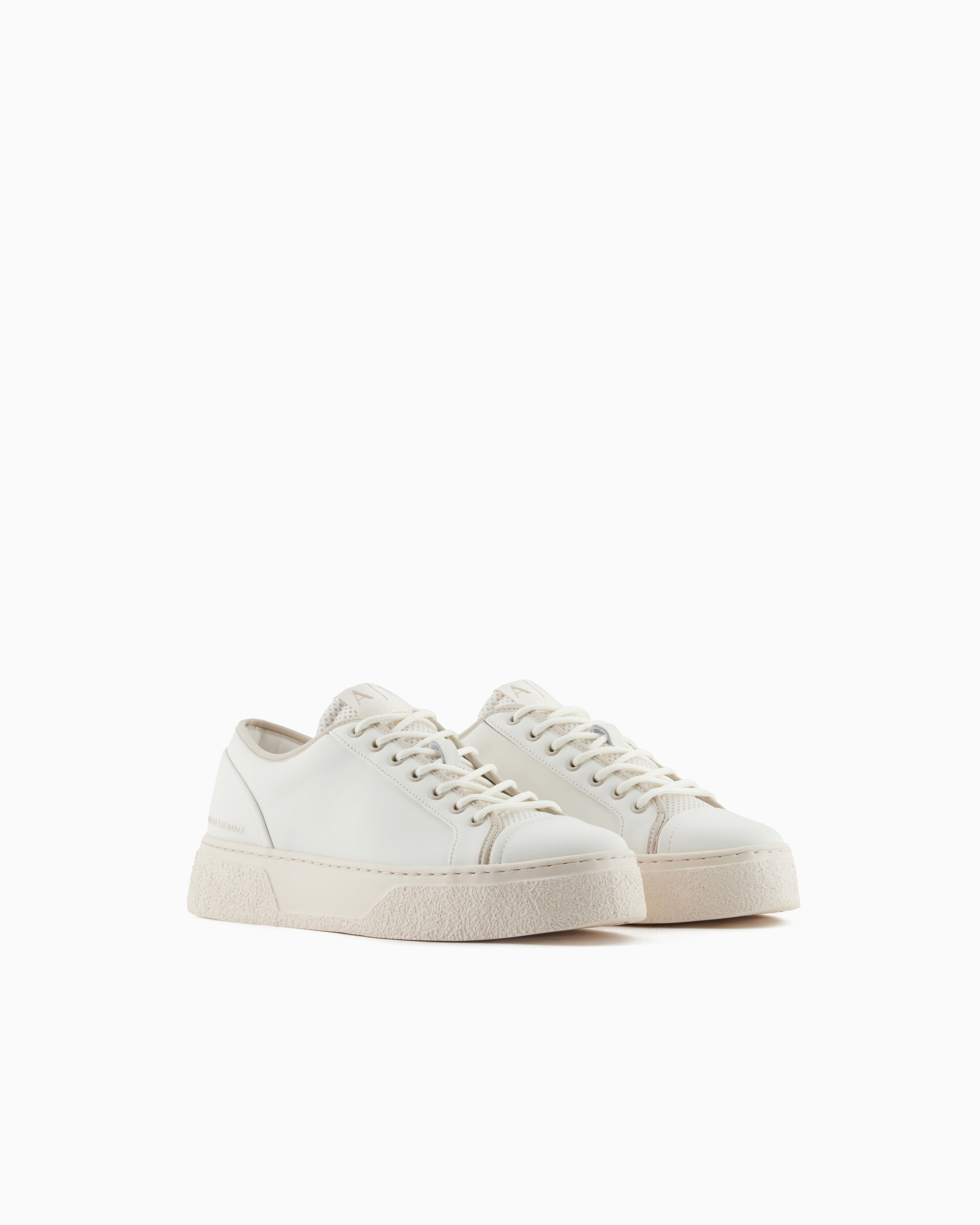Armani Exchange - Leather sneakers with mesh insert, Man, White, Size:
