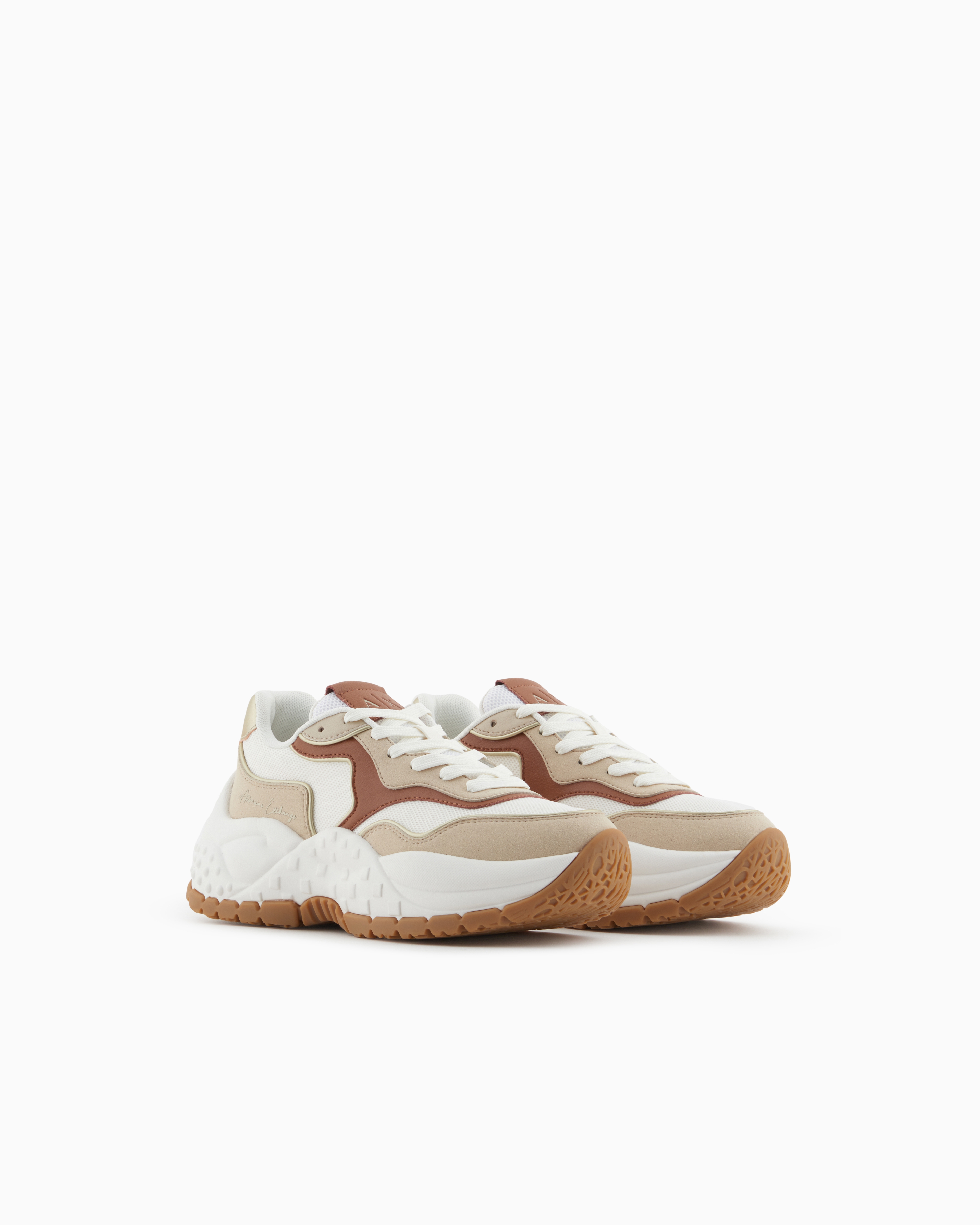 Armani Exchange - Chunky sneakers with contrasting inserts, Woman, Beige, Size: