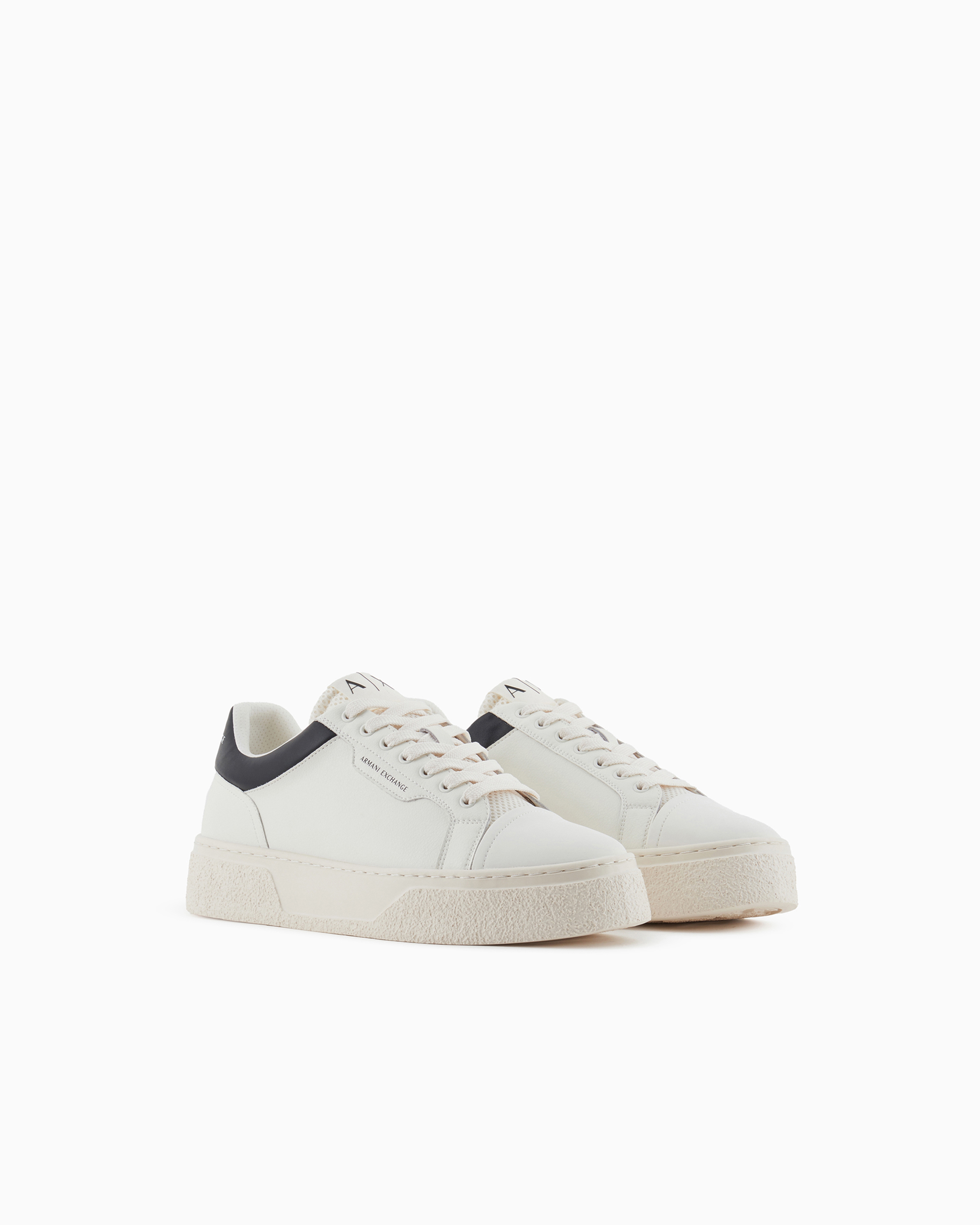 Armani Exchange - Hammered leather sneakers with contrasting back, Man, White, Size: 6