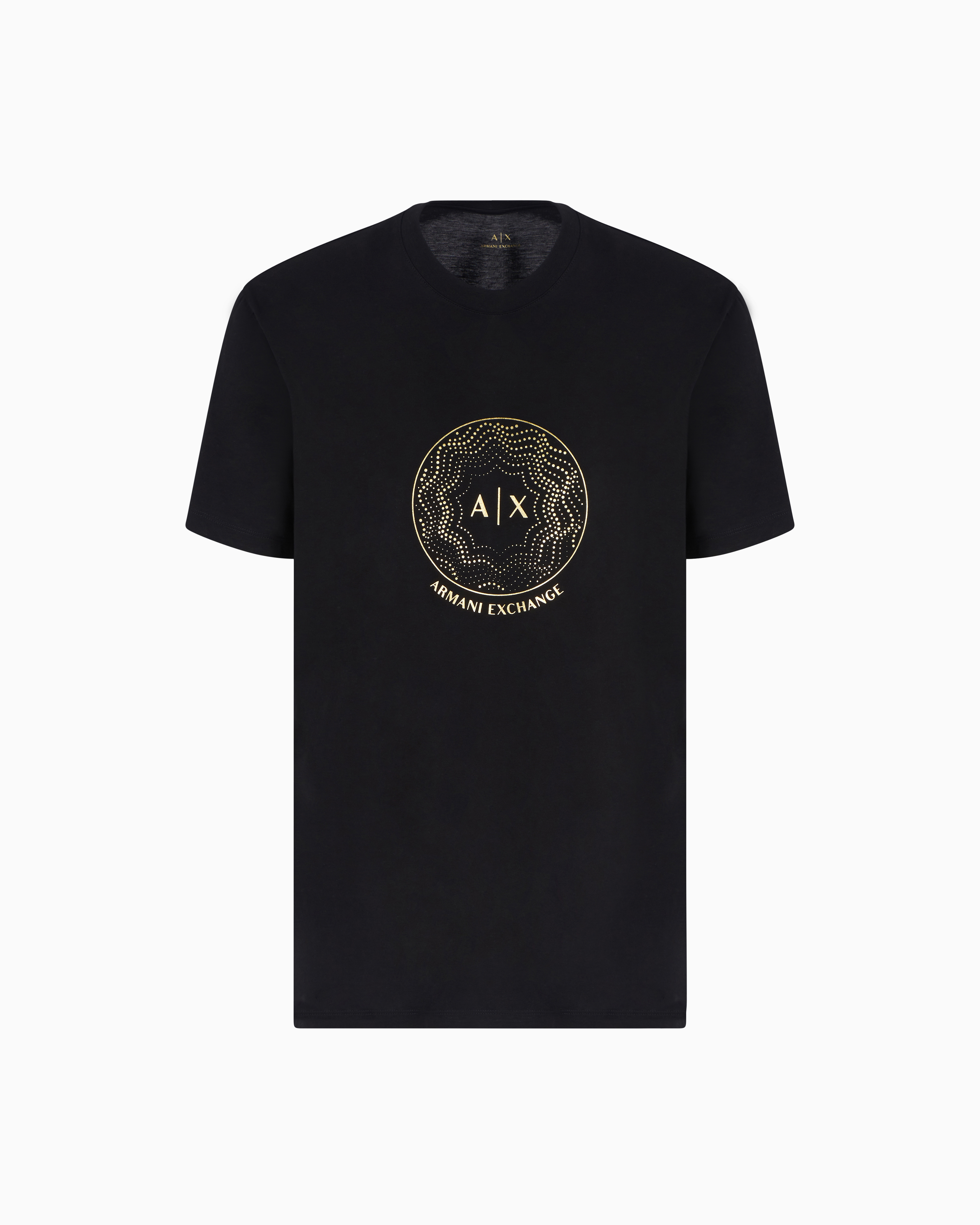 Armani Exchange 刺繍ロゴ クルーネック Tシャツ Black/Gold Armani Exchange large gold logo T-shirt in black | ASOS