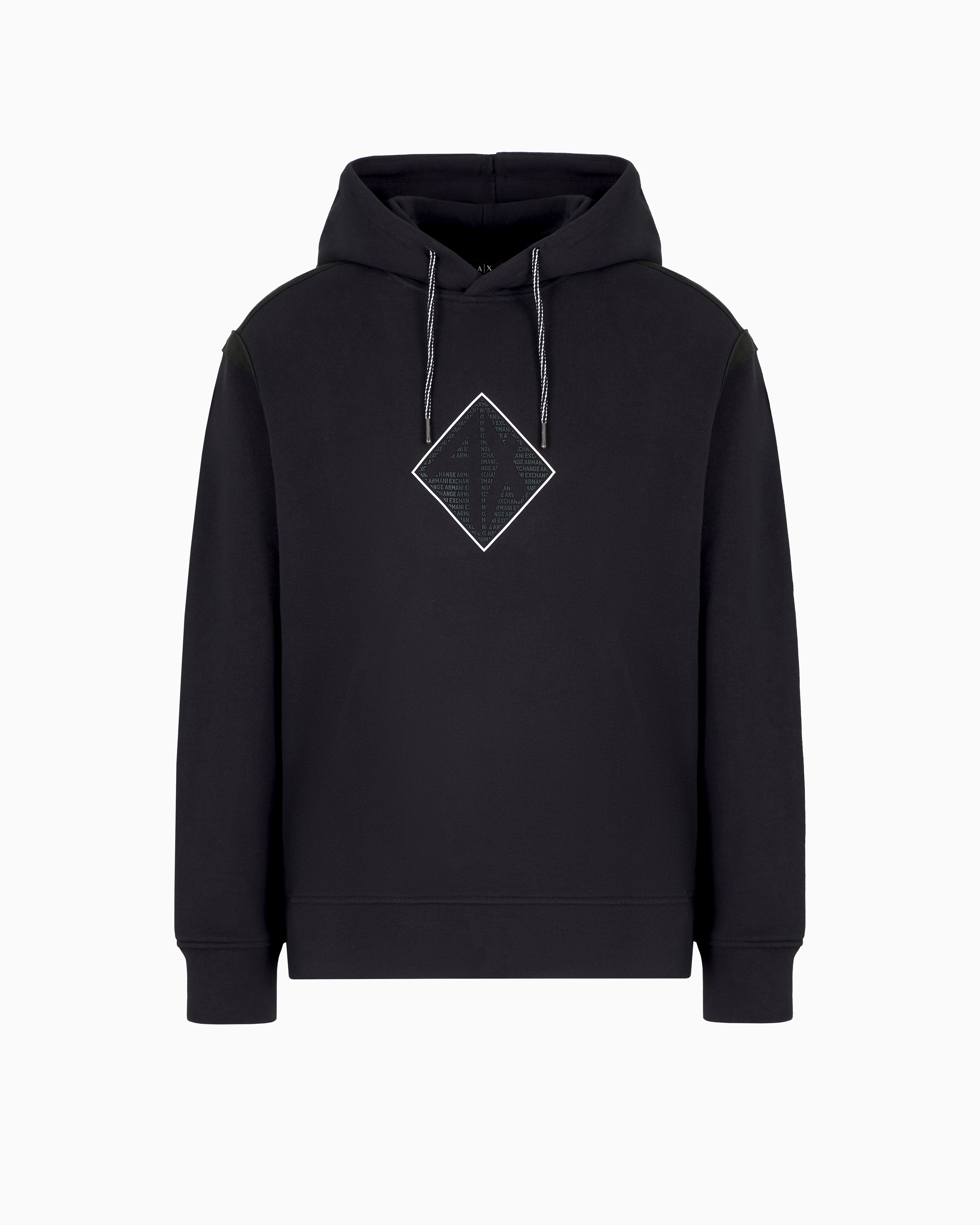 Armani Exchange Navy Blue Hoodie With Maxi Logo On The Chest Xxl
