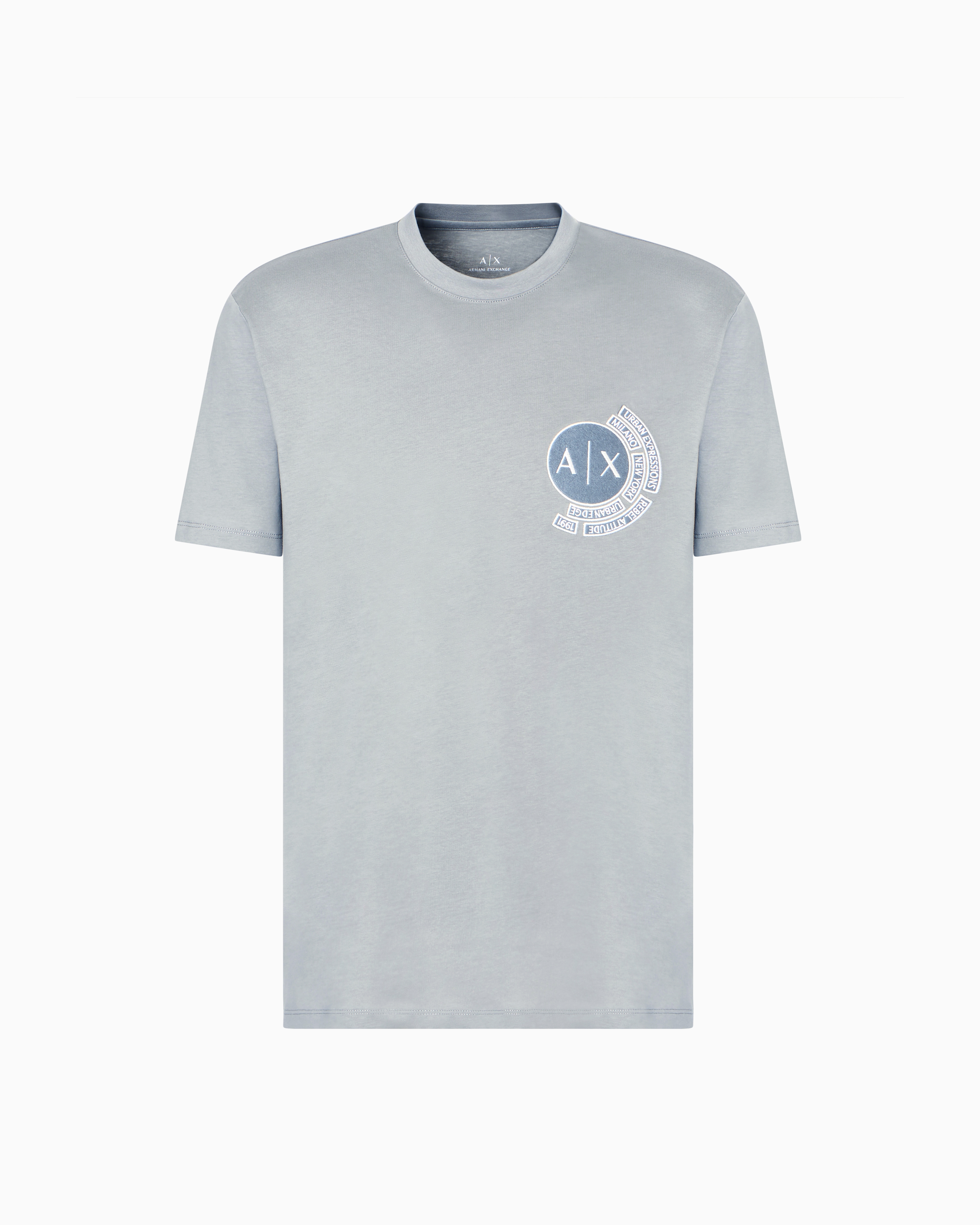 Armani Exchange Regular Fit T-shirt With Logo And Patch On The Chest In Grey