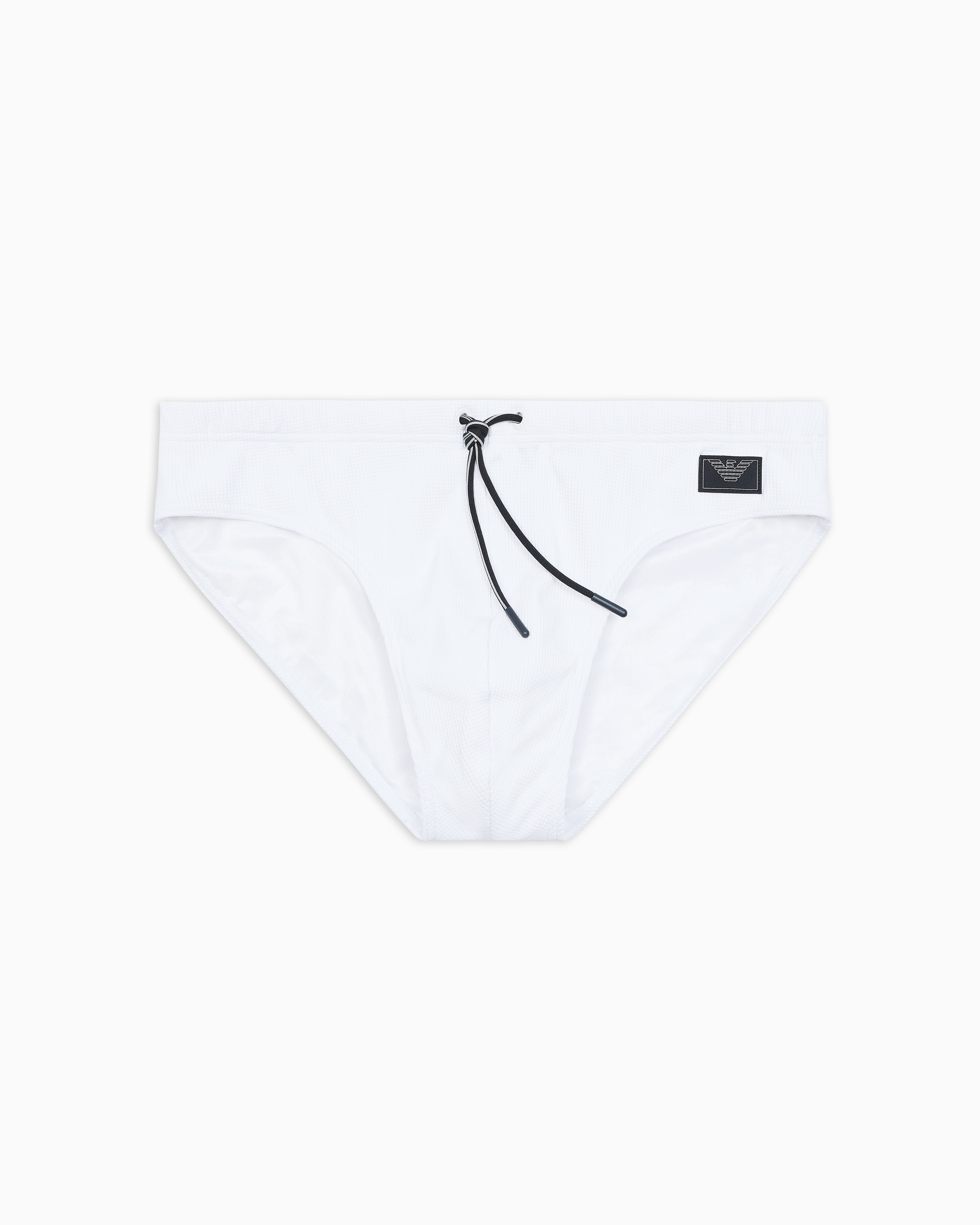 Emporio Armani - Satin label piqué swim briefs, Man, White, Size: