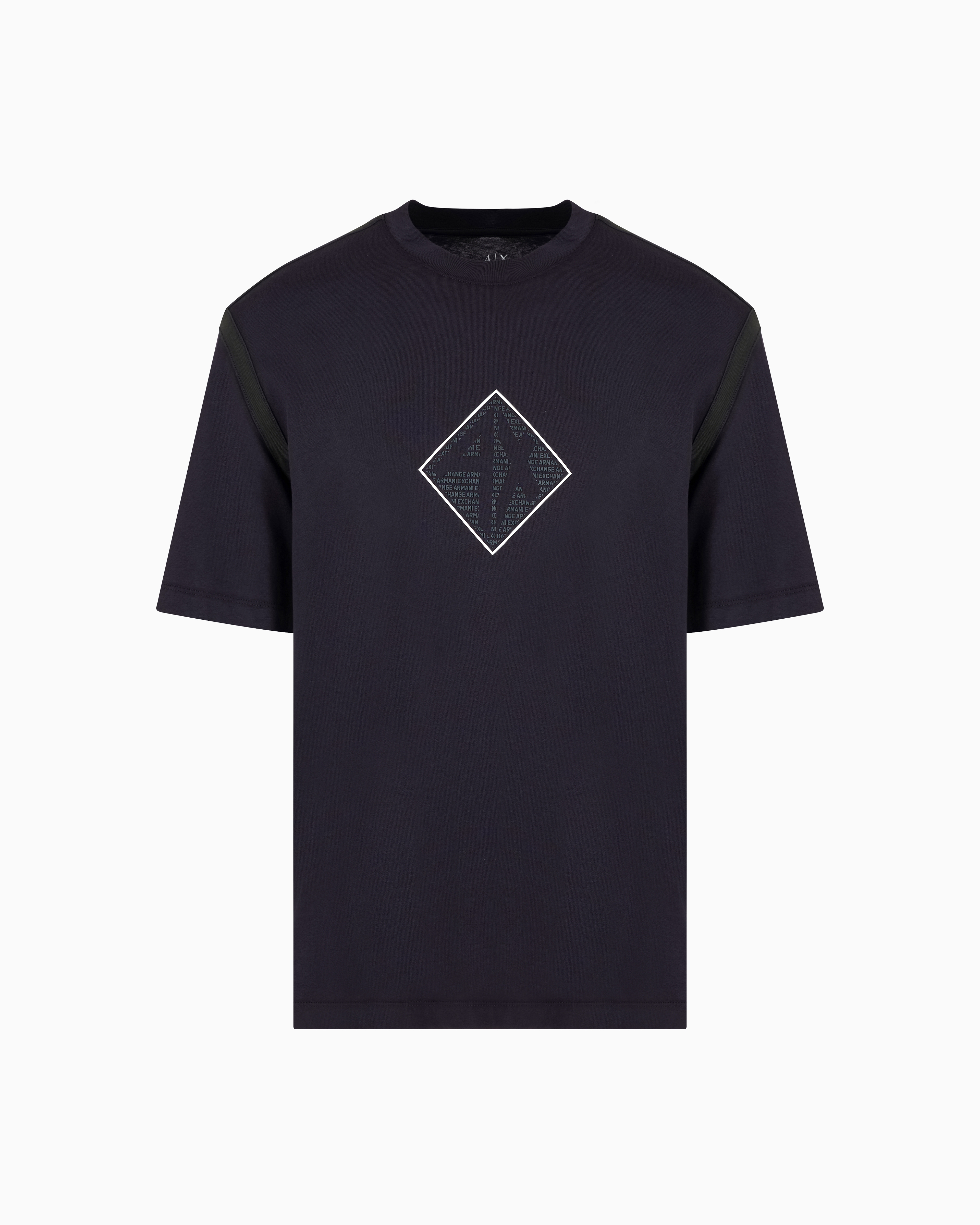 Tシャツ・カットソー GIORGIO ARMANI T-SHIRTS BLACK Mercerised-jersey T-shirt with all-over jacquard eagle