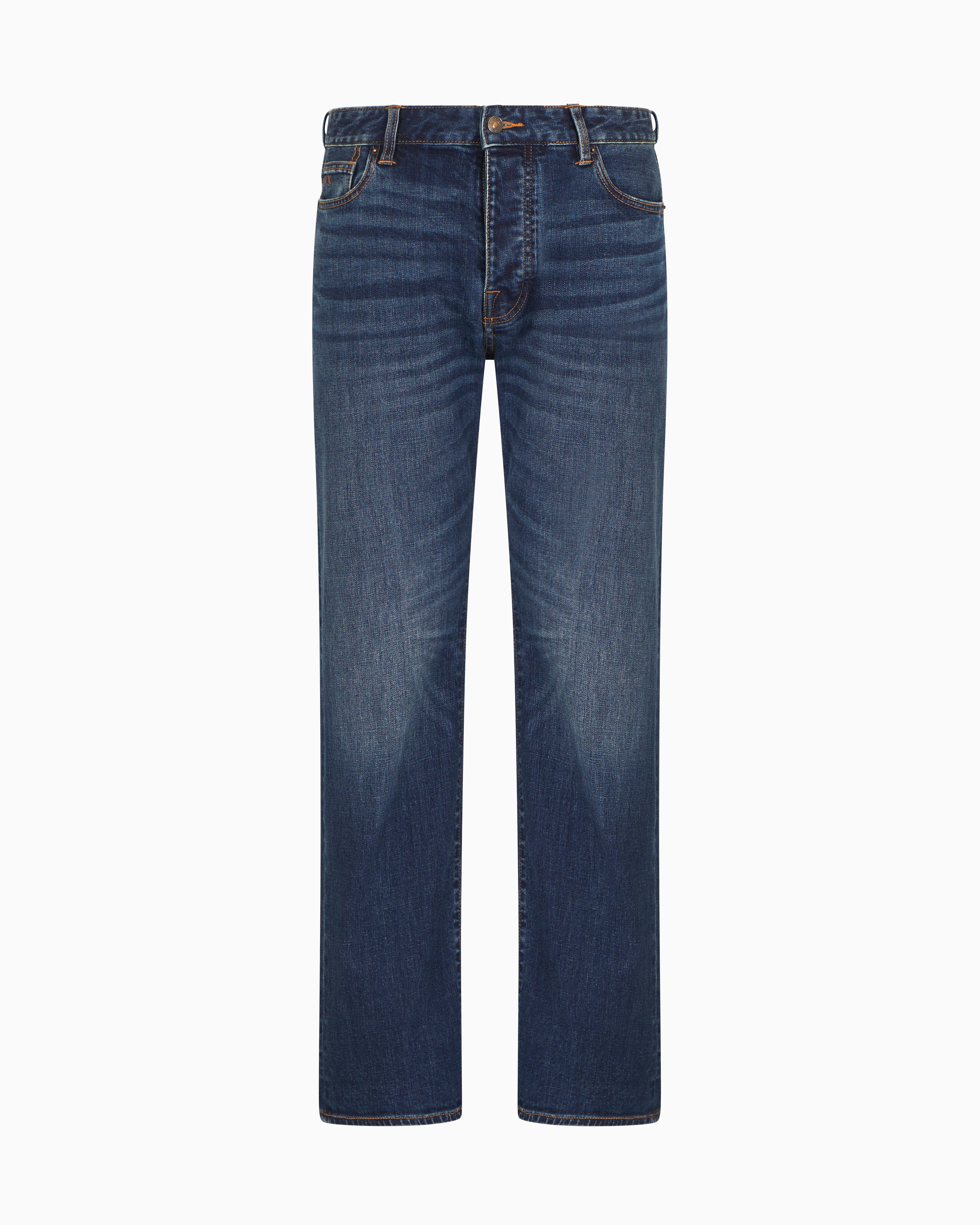 Armani Exchange - J88 relaxed straight jeans stone washed cotton denim, Man, Blue, Size: