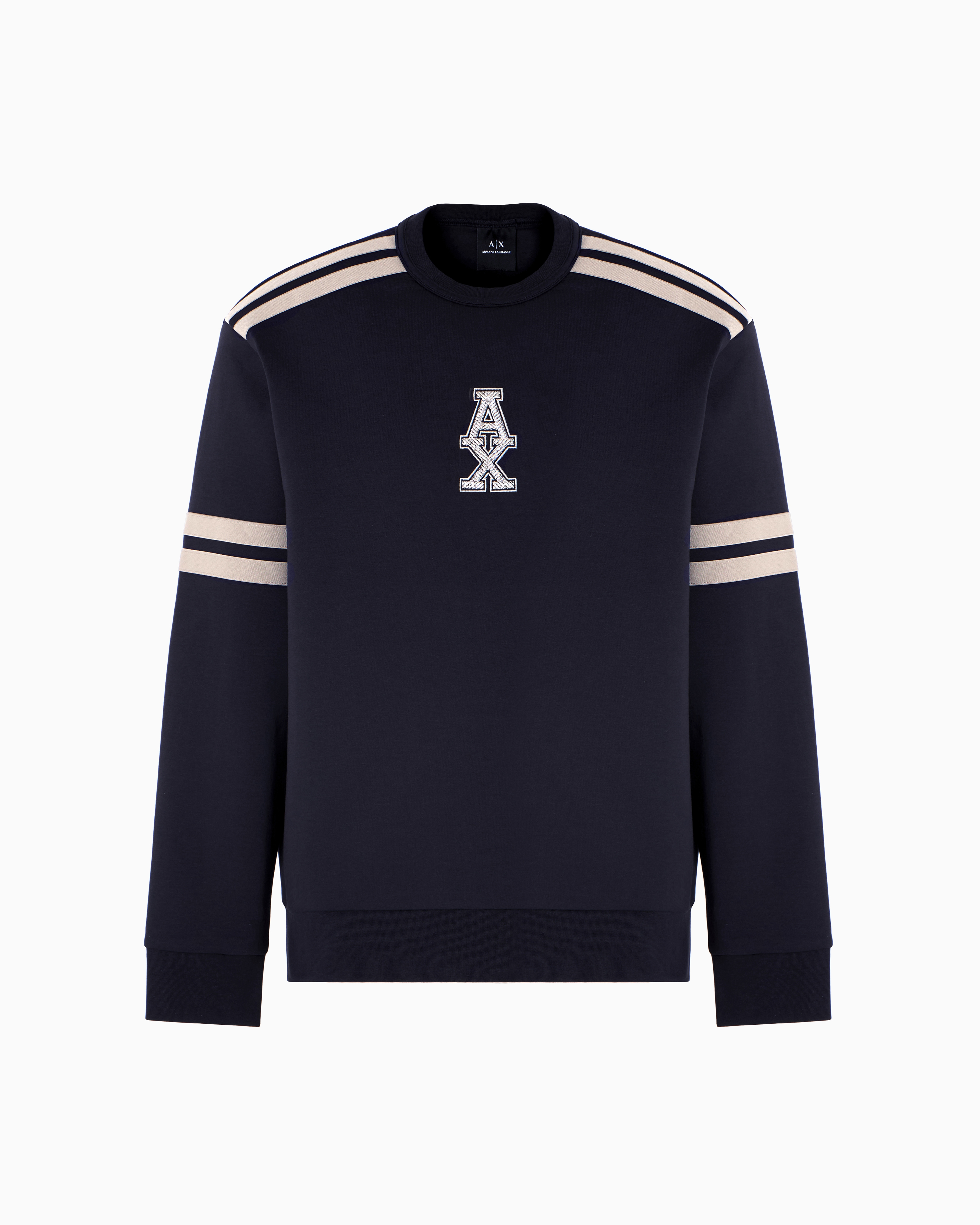 Armani Exchange - Crewneck sweatshirt with stripes and logo, Man, Navy Blue, Size: XXL