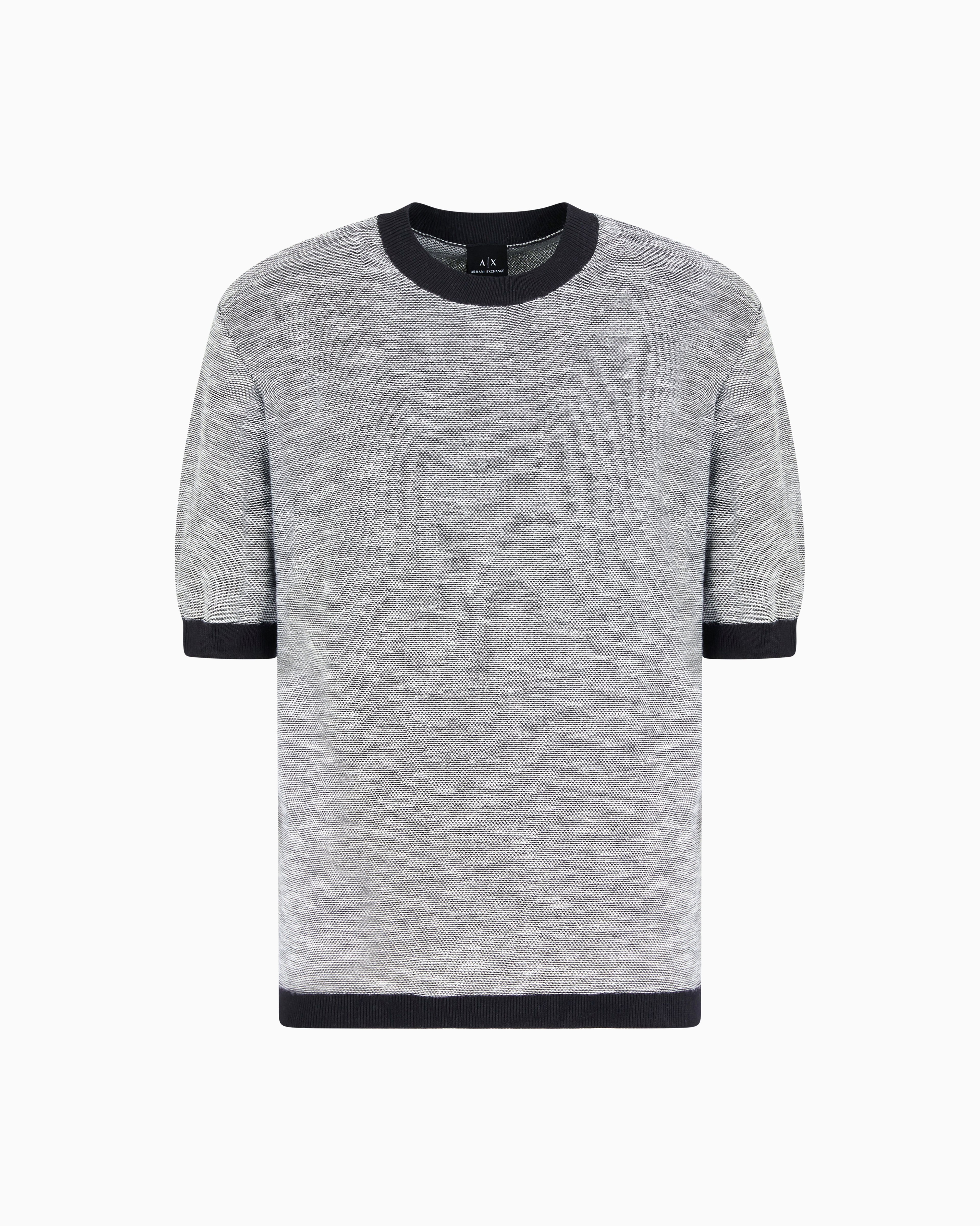 Armani Exchange Blue Short-Sleeved Melange Cotton Shirt Extra Small