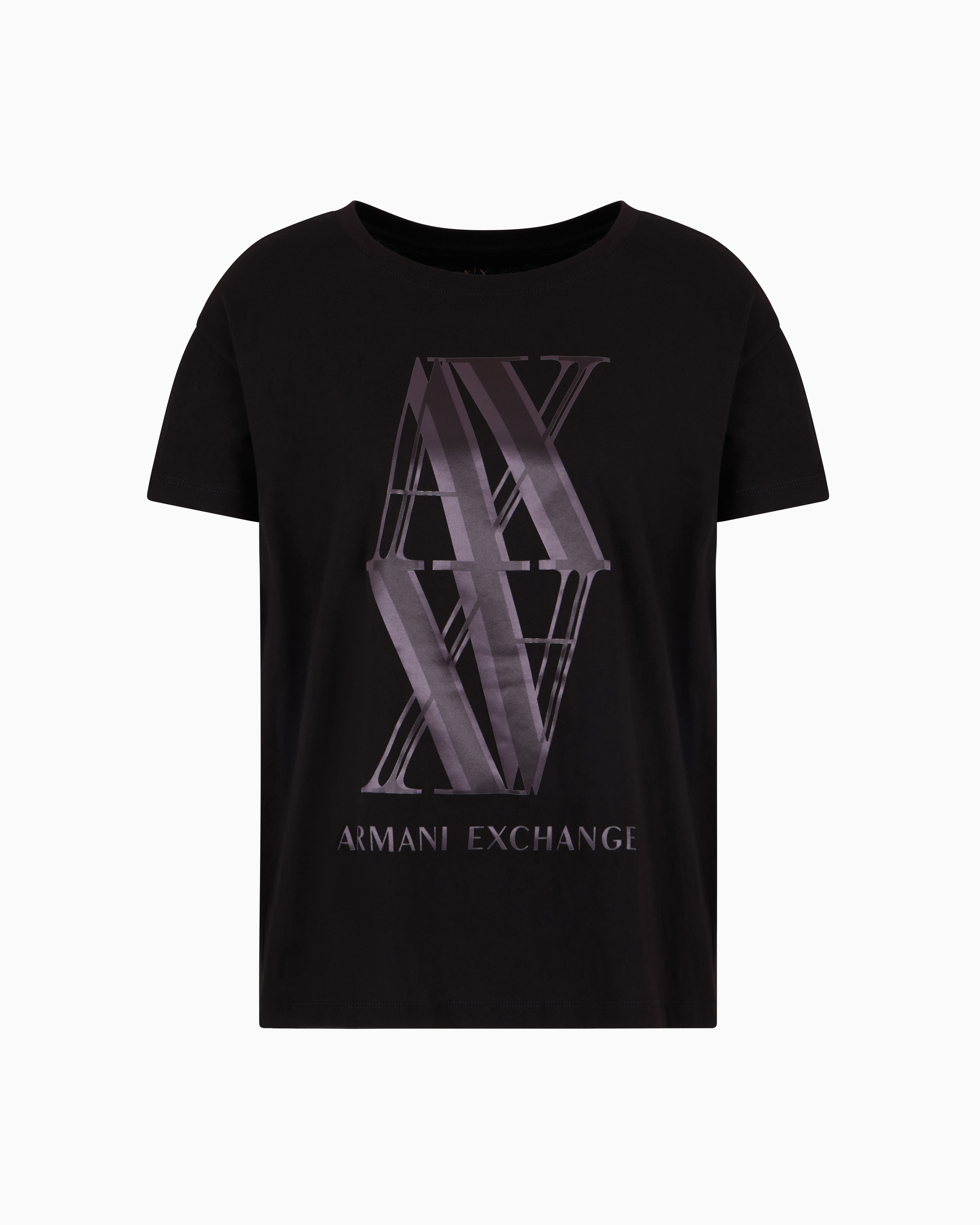 Armani Exchange - Relaxed fit T-shirt with maxi logo, Woman, Black, Size: