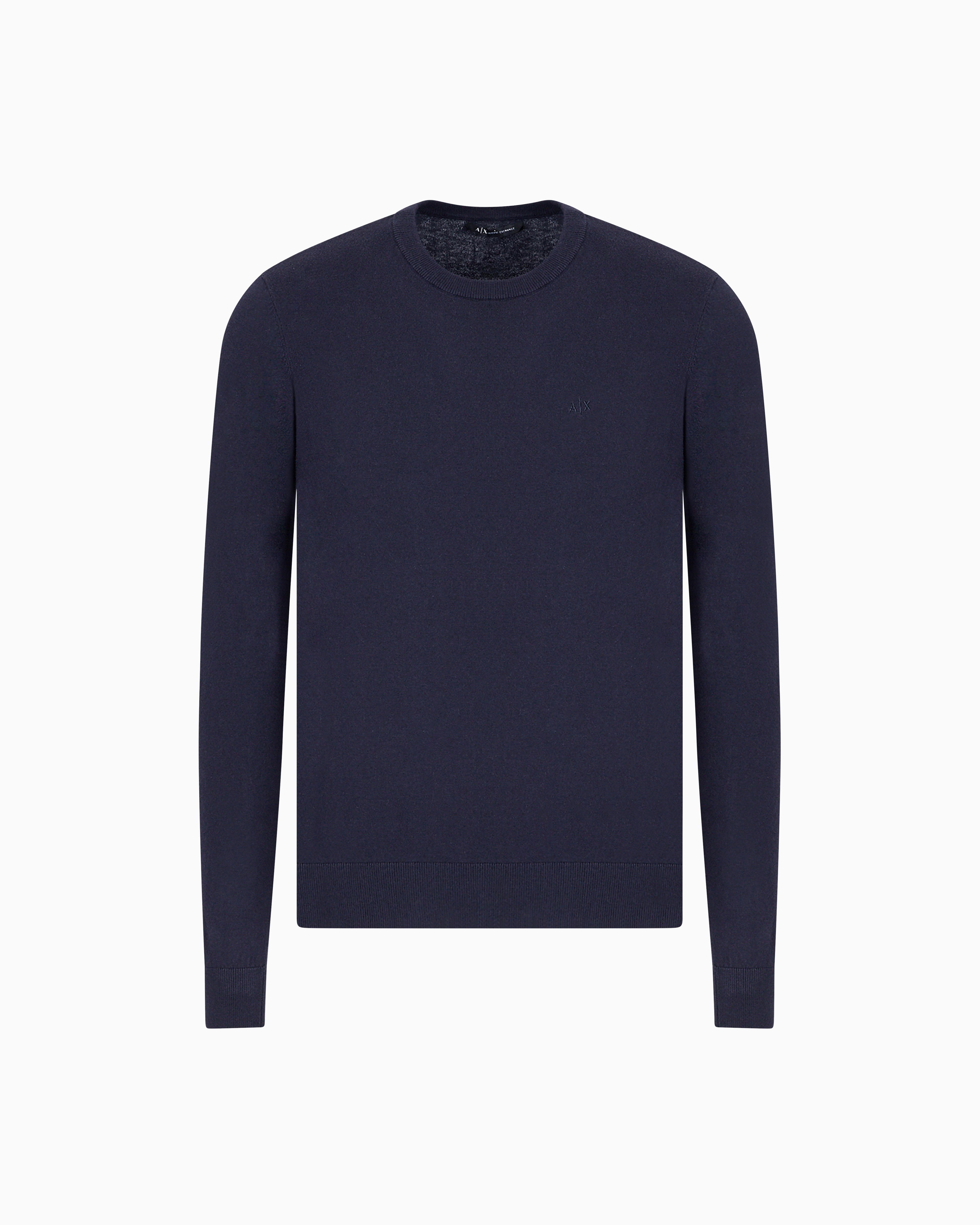 Armani Exchange - Basic crew neck sweater with embroidered logo, Man, Navy_blue, Size: