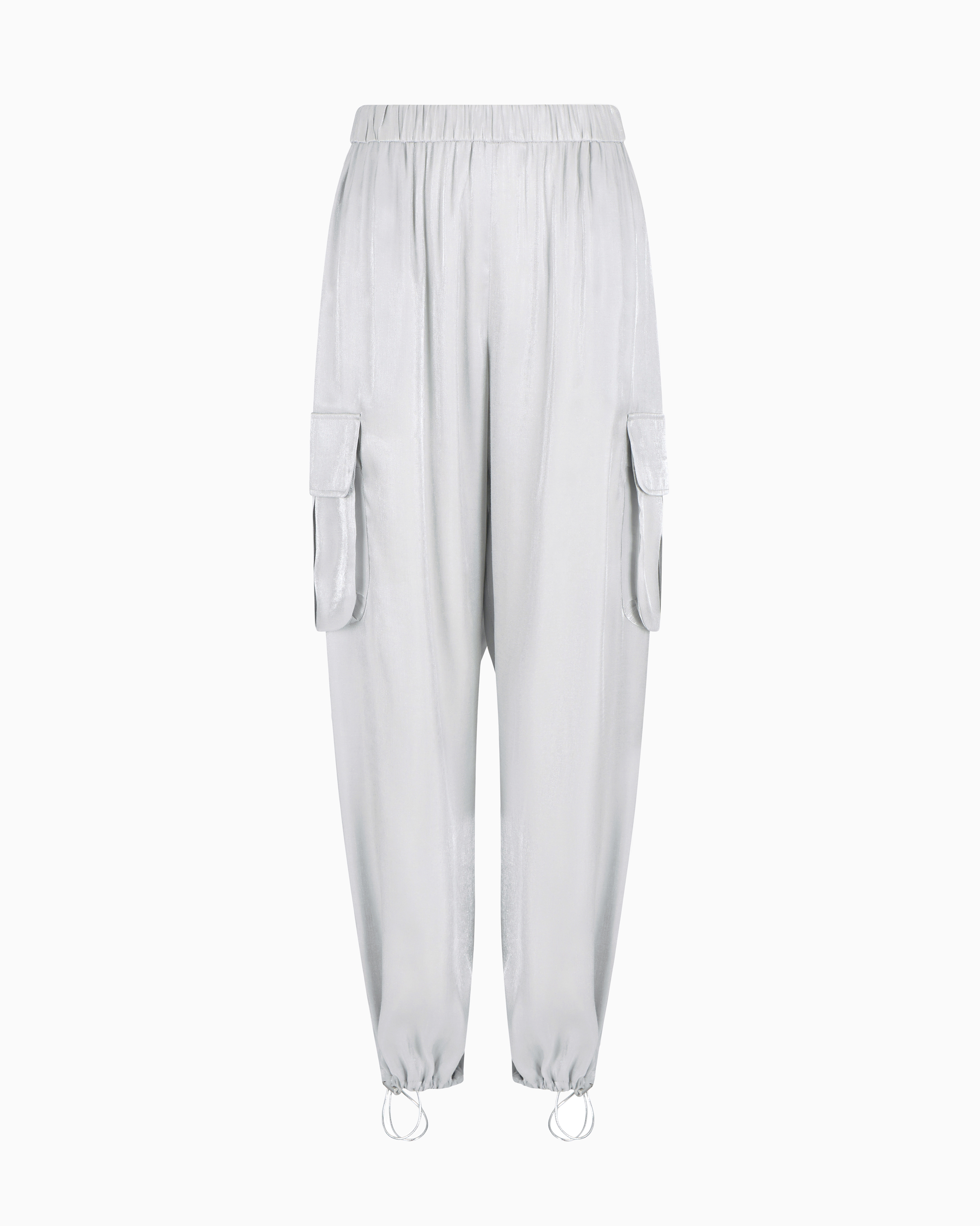 Armani Exchange - Cargo pants in glitter satin fabric, Woman, Silver, Size: 6
