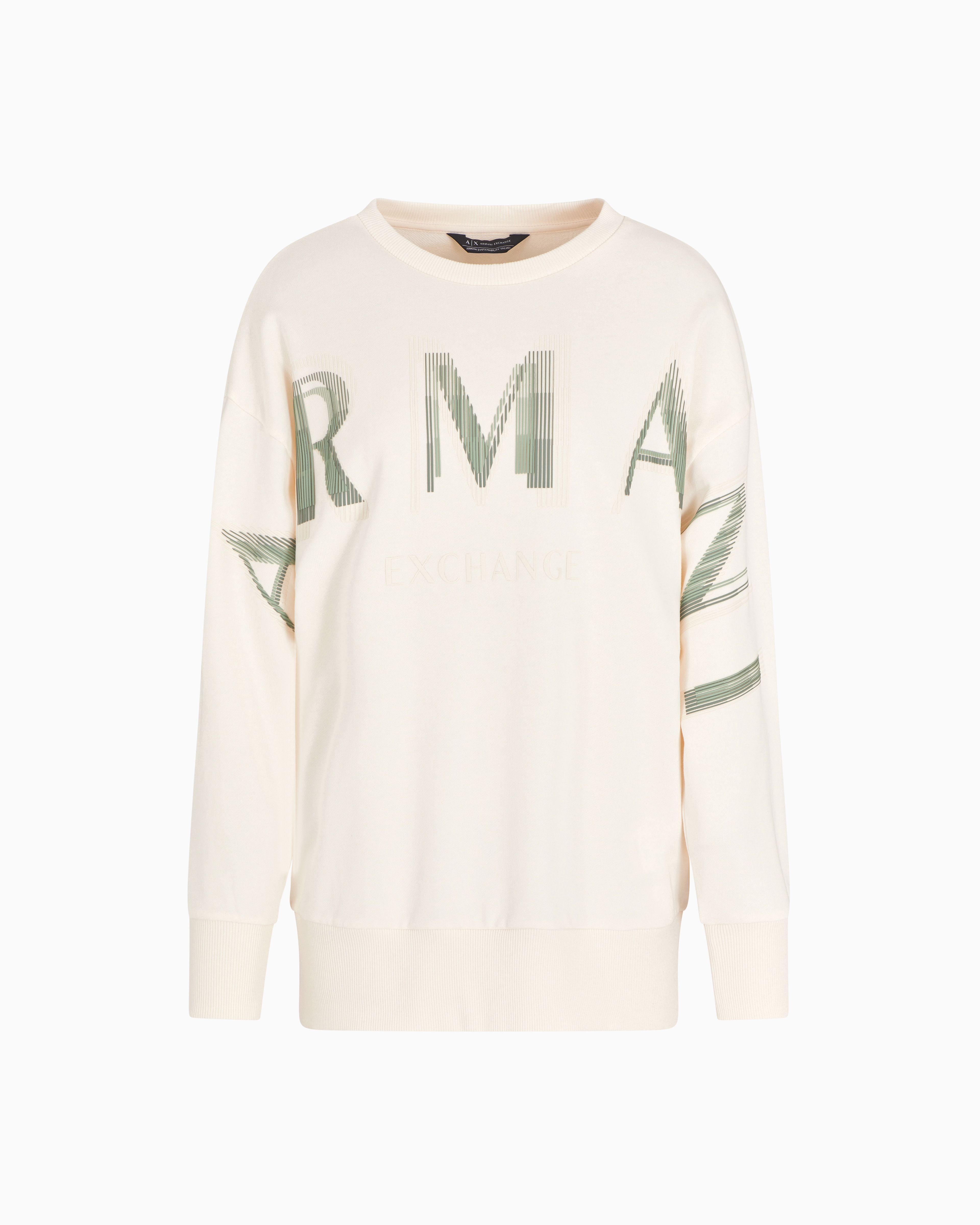 Armani Exchange - Oversized sweater with optical effect logo, Woman, White, Size: