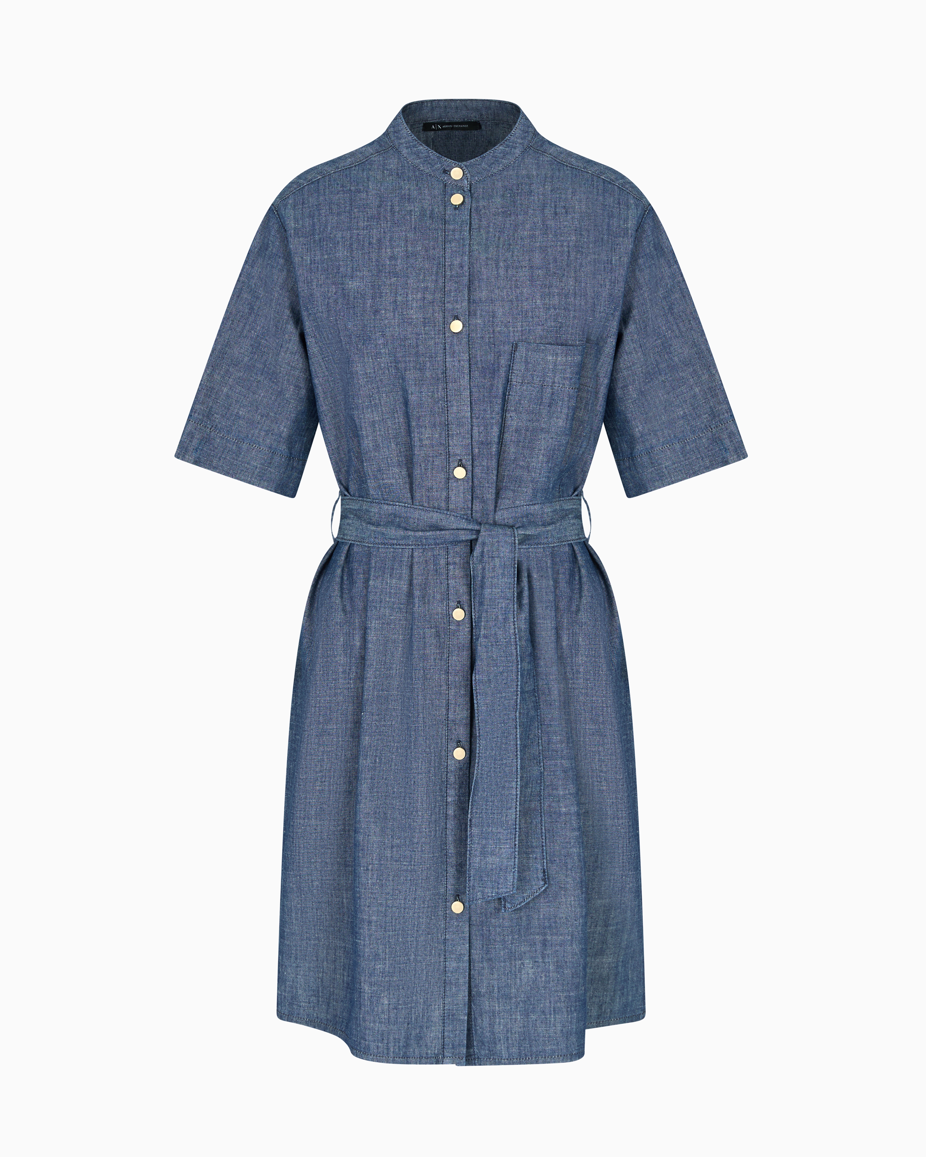 Armani Exchange - Cotton chambray smock dress, Woman, Blue, Size: 2
