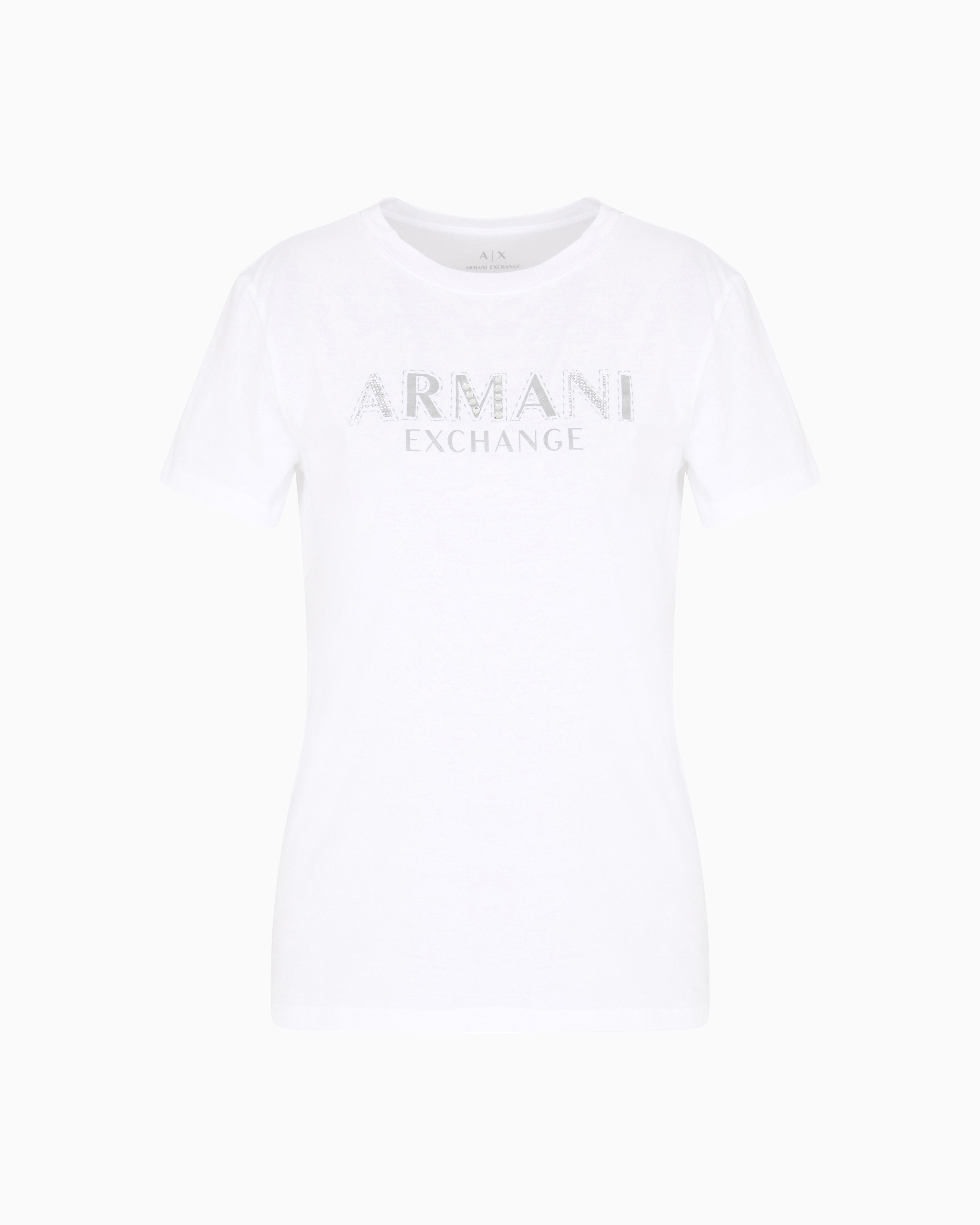 Armani Exchange - Regular fit T-shirt with metal logo, Woman, White, Size: