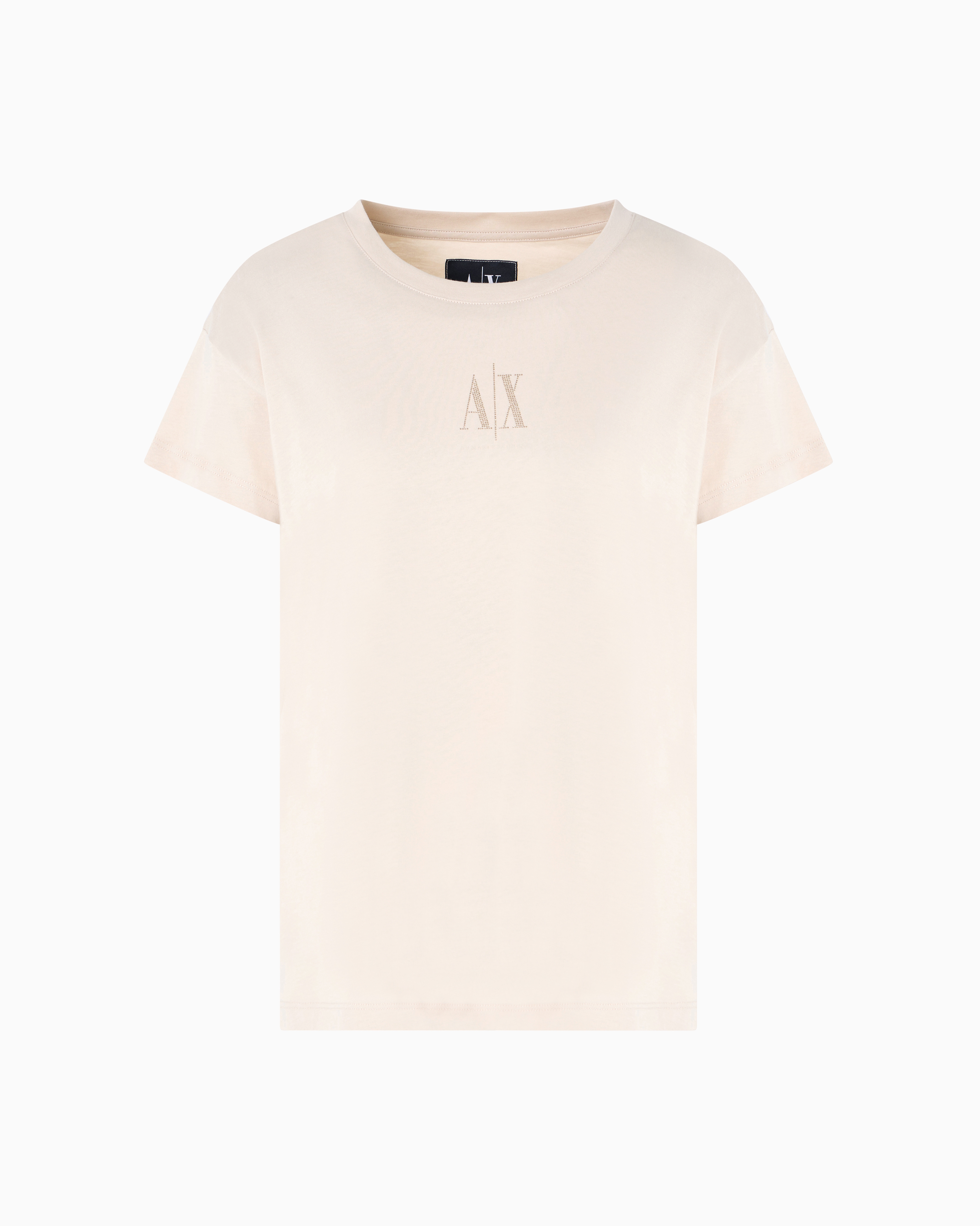 Armani Exchange - Boyfriend T-shirt with Icon logo, Woman, Beige, Size: