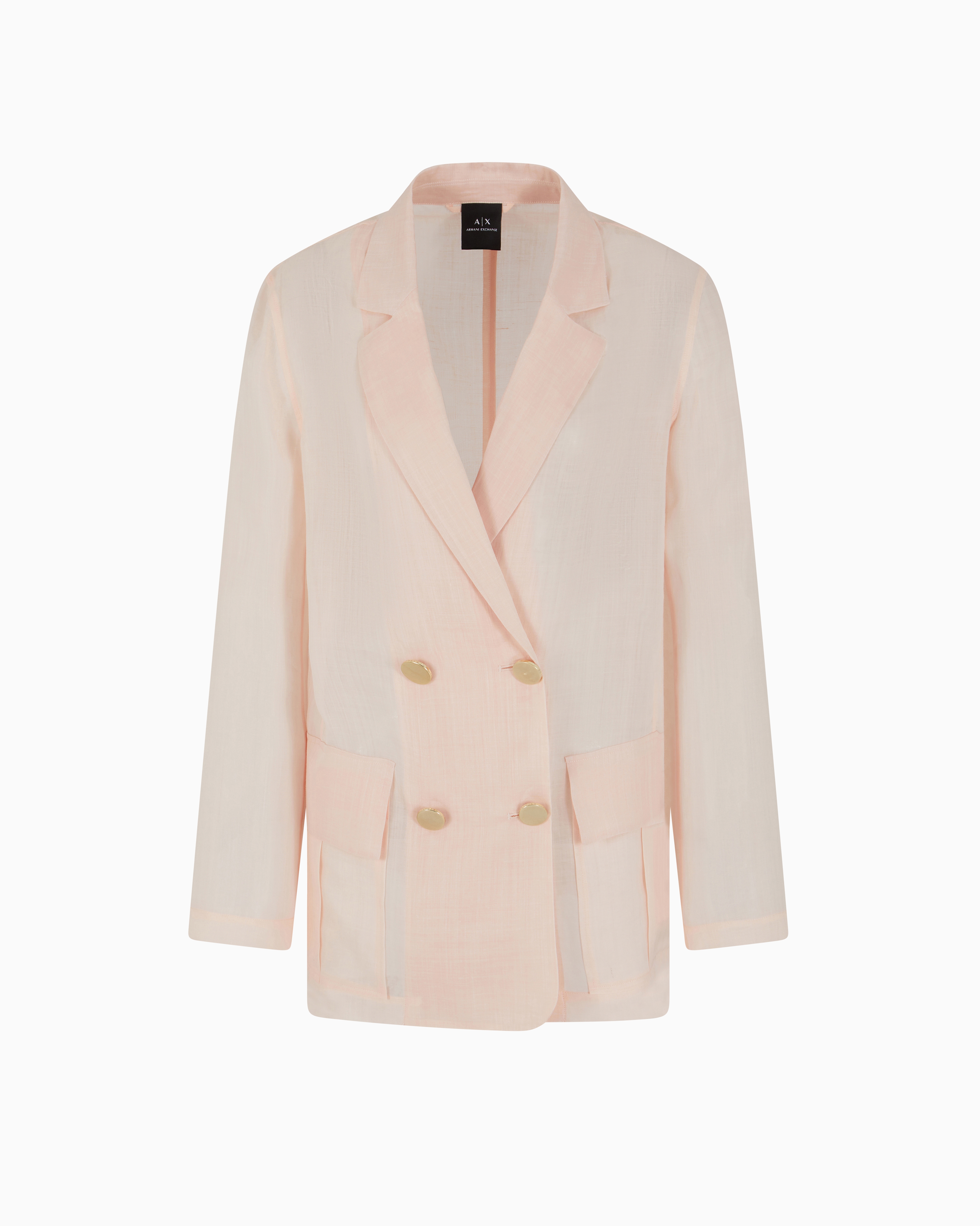 Armani Exchange - Double-breasted jacket in cotton ramie, Woman, Pink, Size: 4