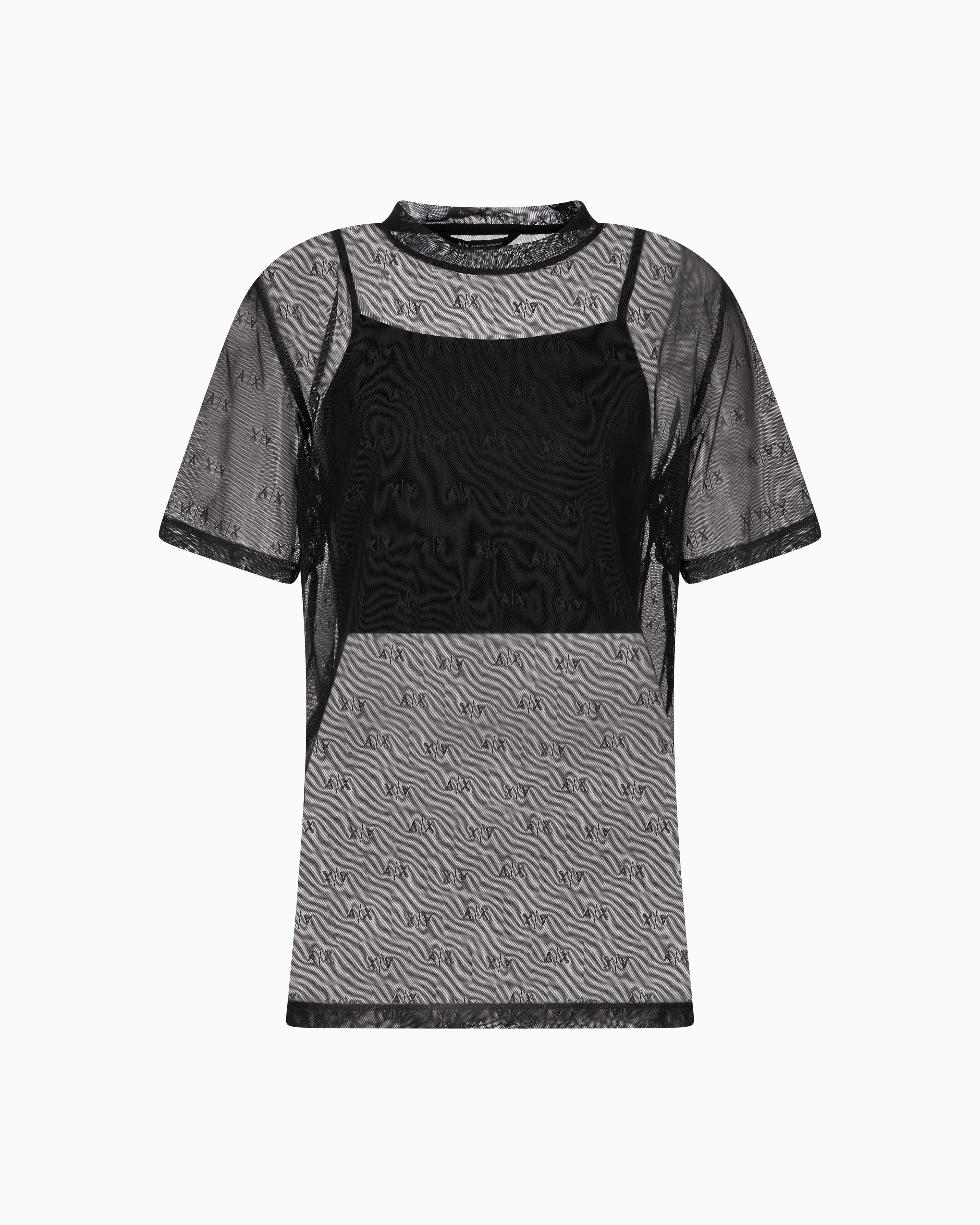 Armani Exchange - Transparent T-shirt with top, Woman, Black, Size: