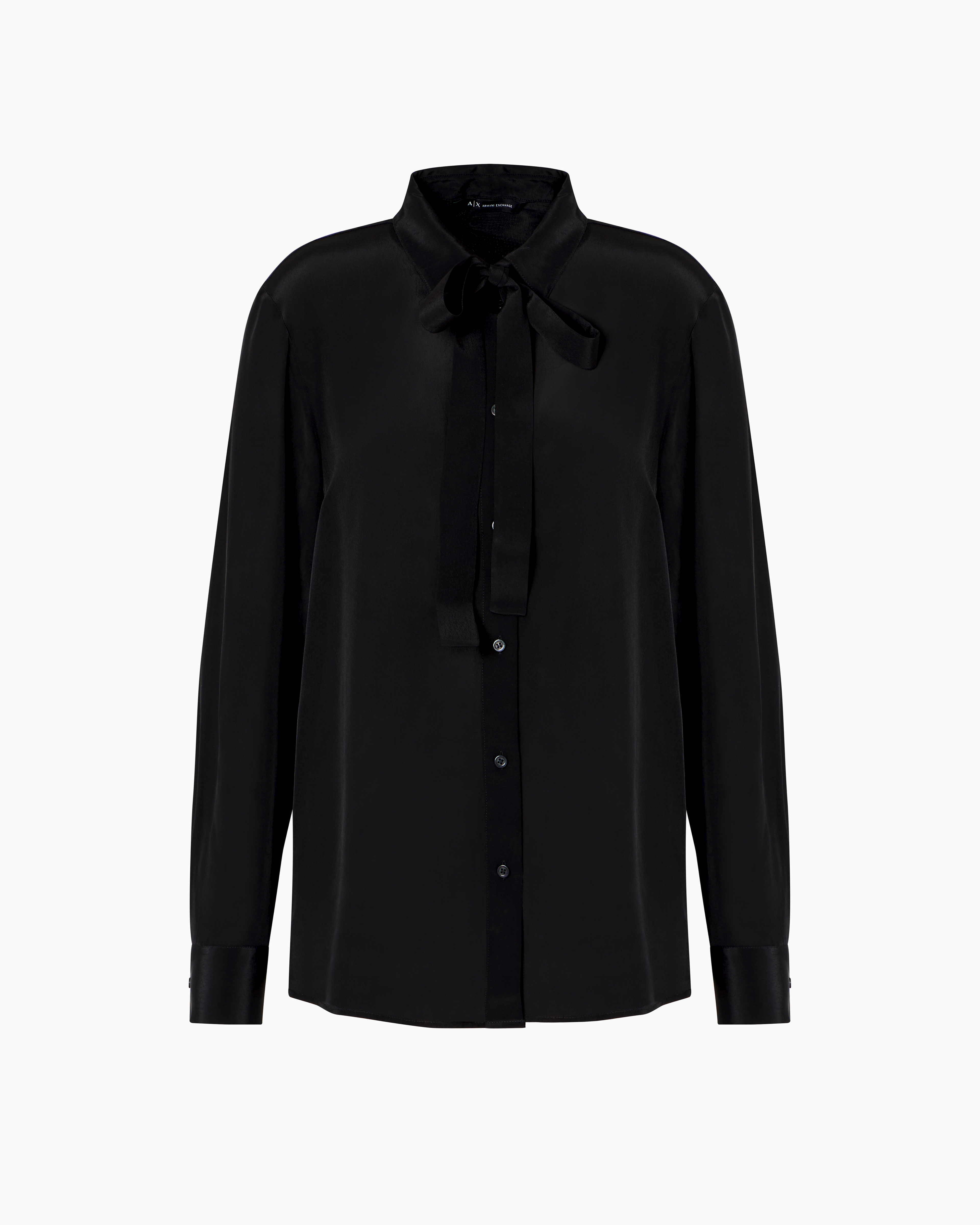 Armani Exchange - Viscose shirt with bow, Woman, Black, Size:
