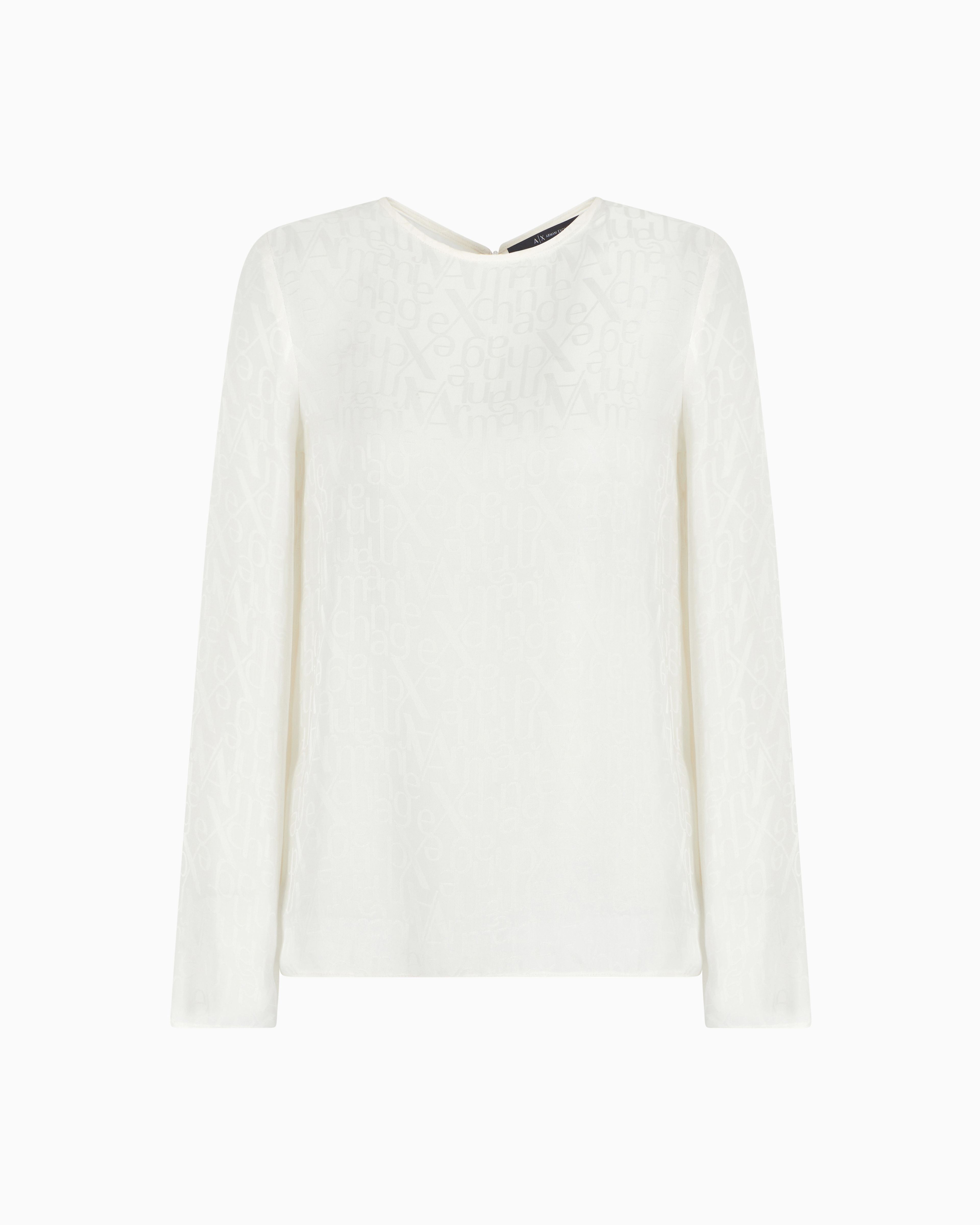 Armani Exchange White Satin Fabric Blouse With Allover Logo Large