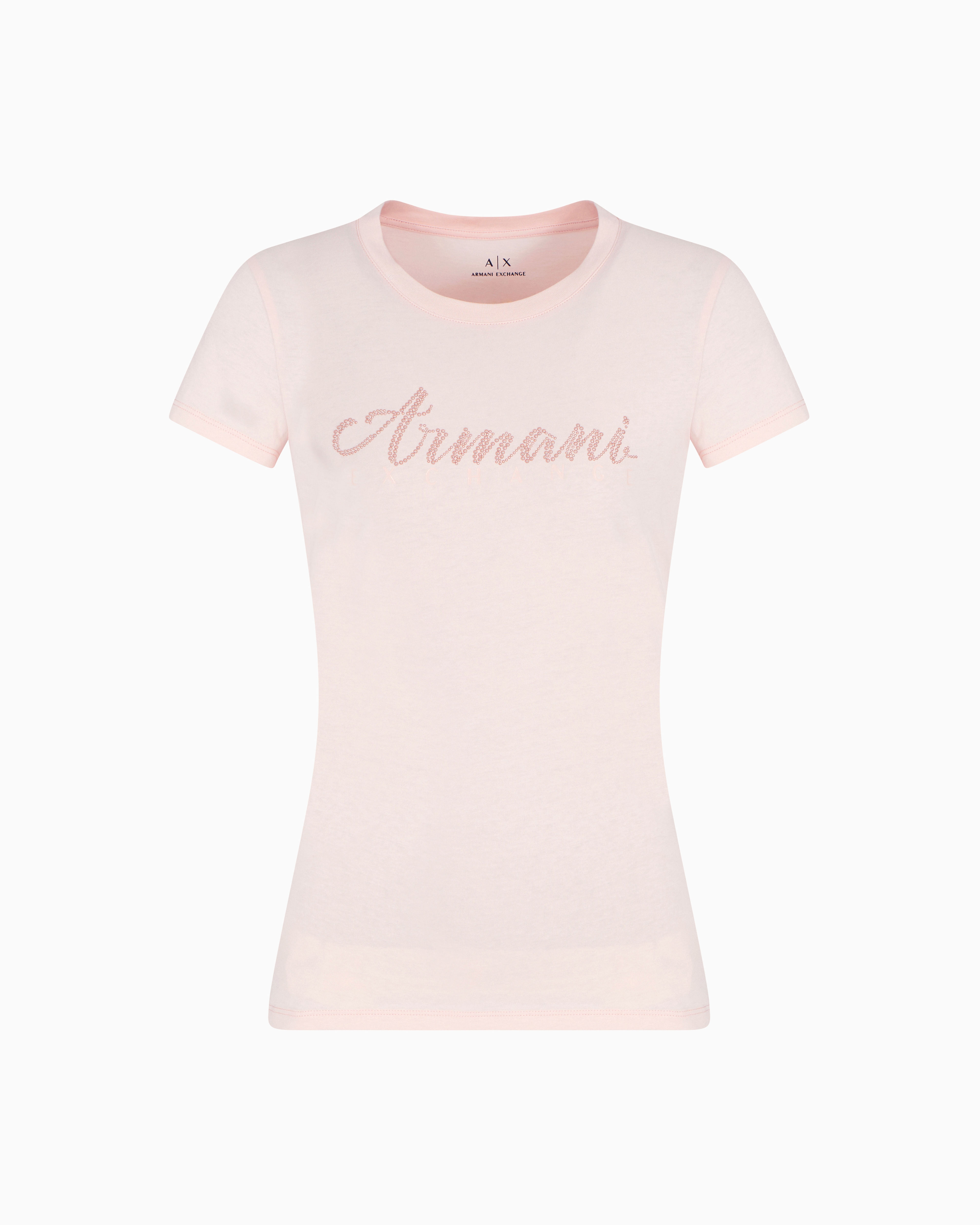 Armani Exchange - Slim fit T-shirt in stretch cotton jersey, Woman, Pink, Size: L