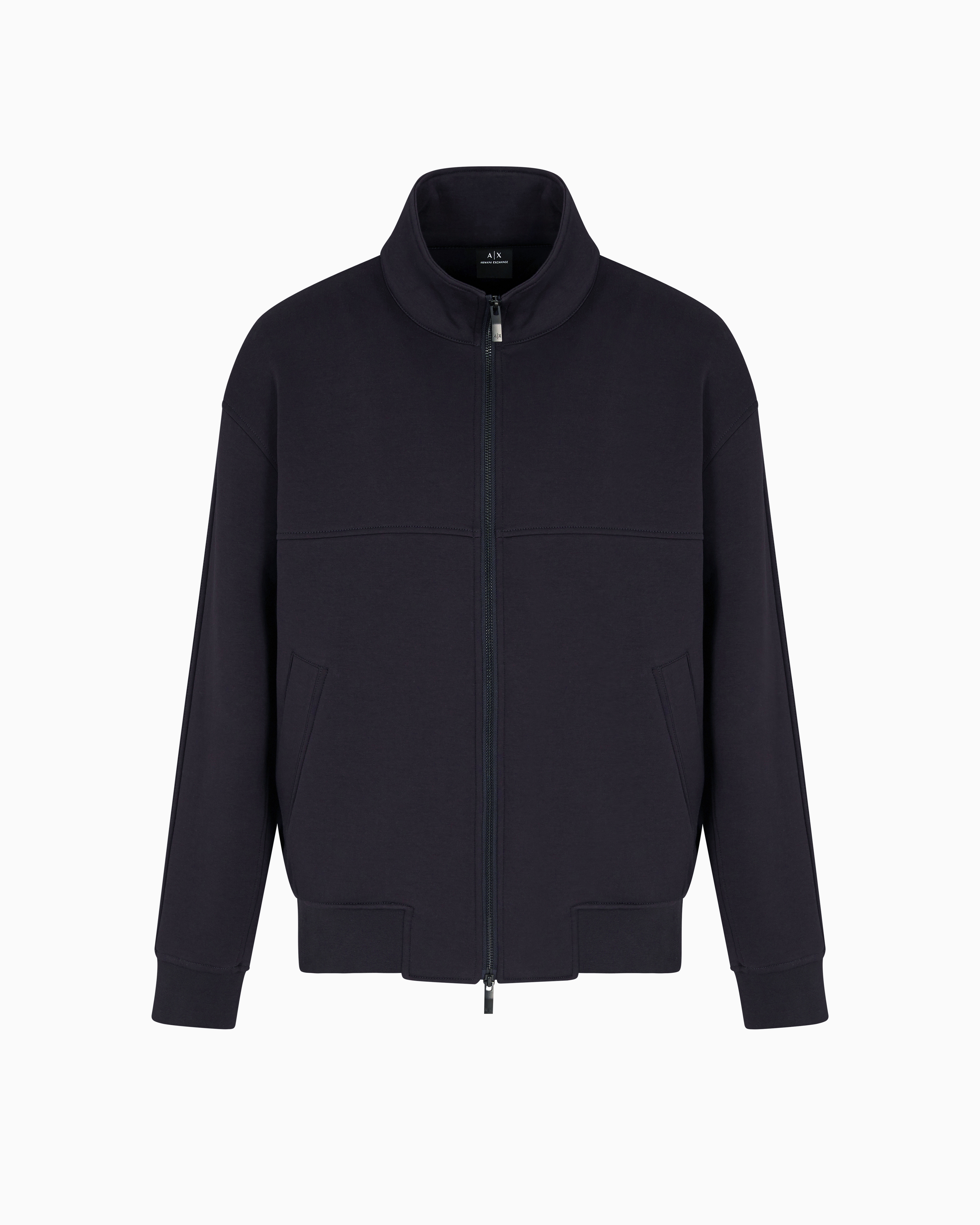 Armani Exchange - Full zip sweatshirt bonded cotton blend, Man, Navy Blue, Size: