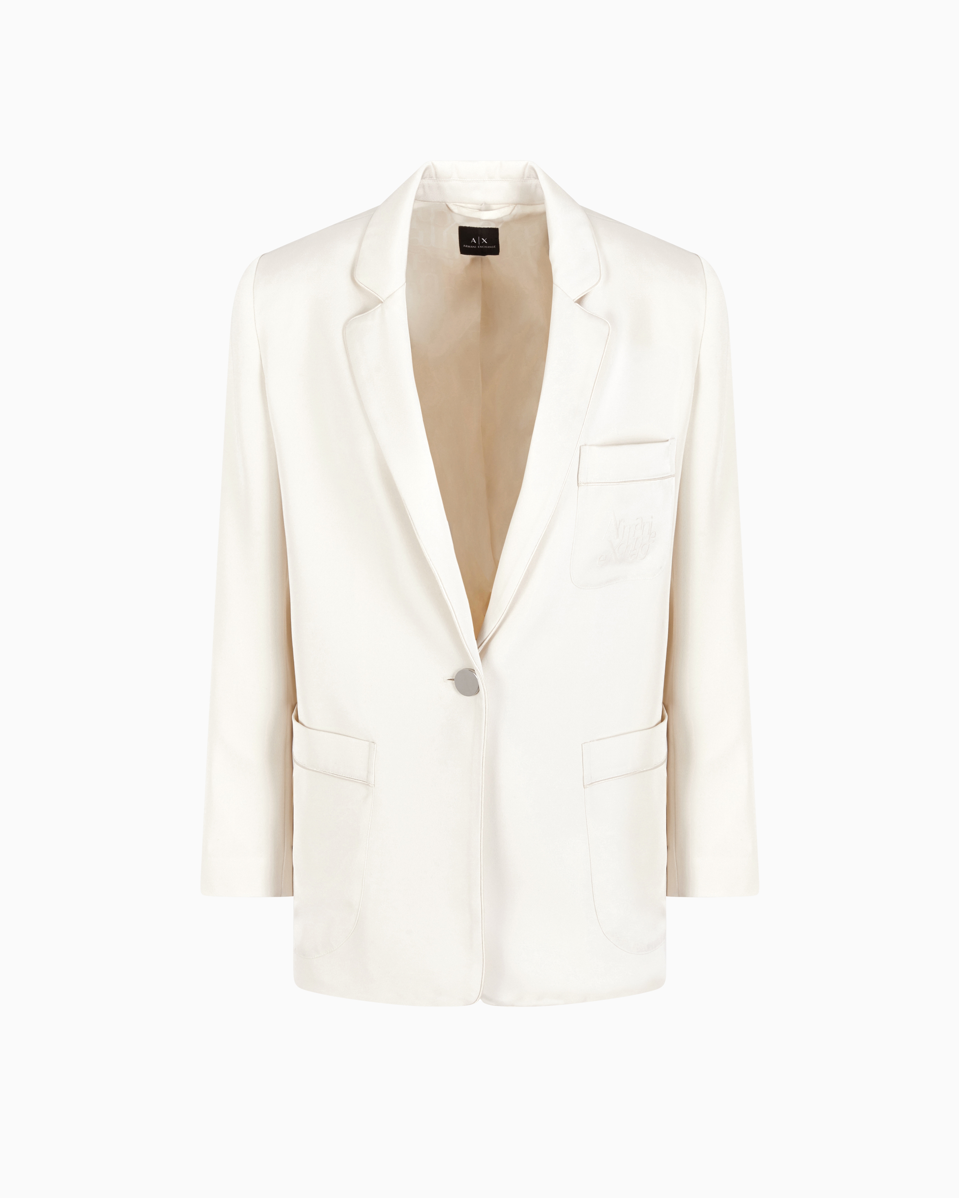 Armani Exchange - Single-breasted jacket matte satin fabric, Woman, White, Size: