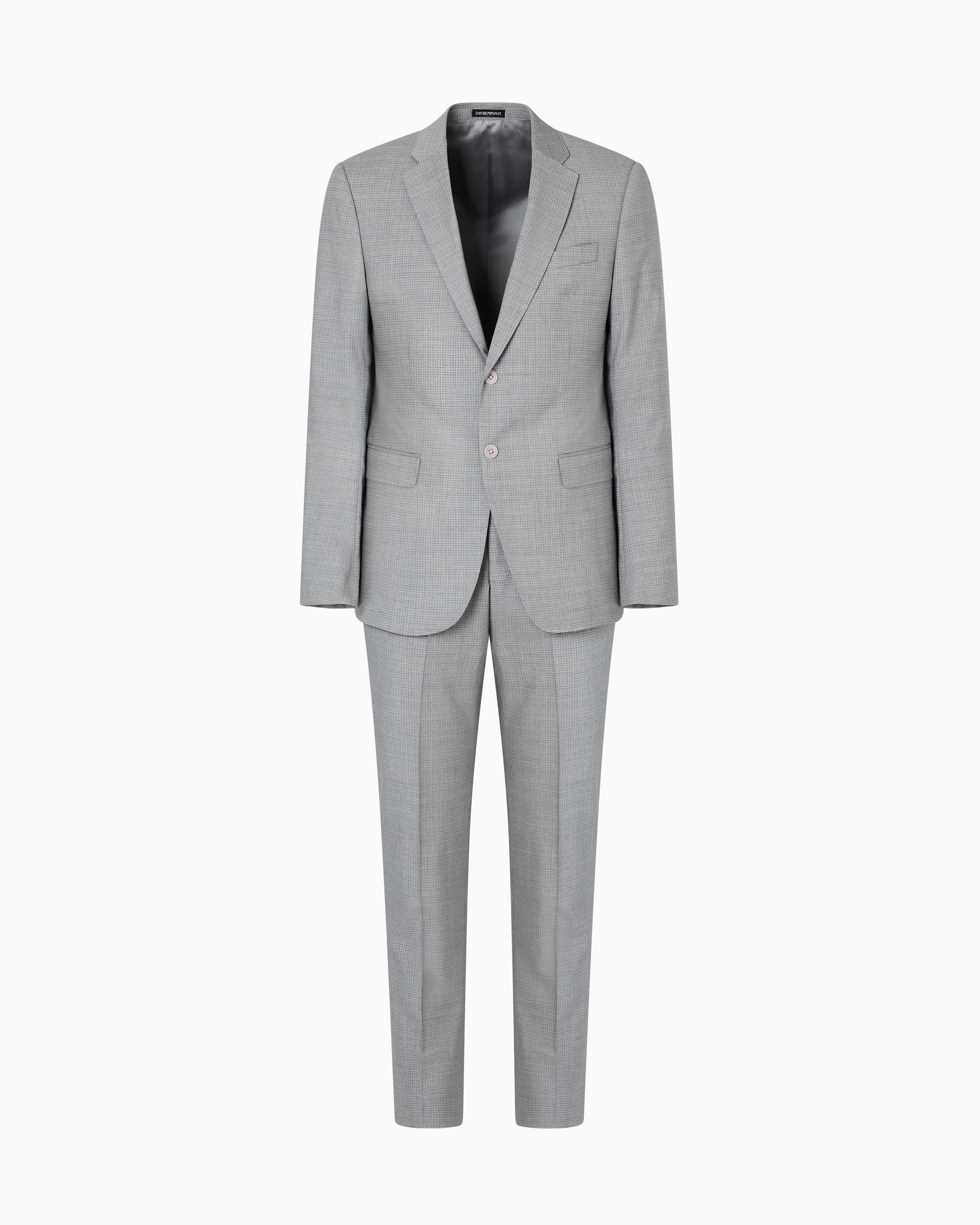 Emporio Armani - Single-breasted, regular-fit suit made of stretch light wool with a micro check motif, Man, Grey, Size: