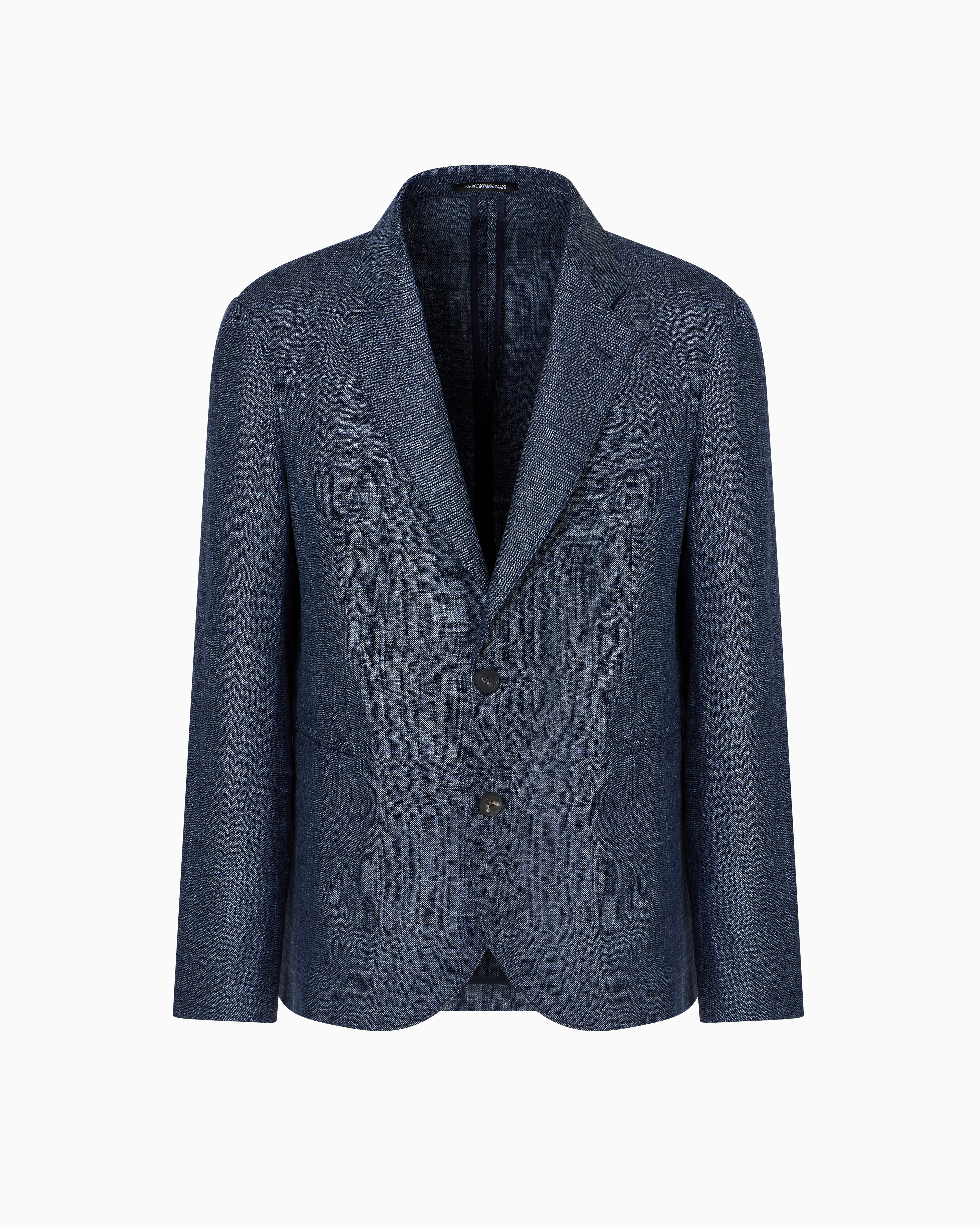 Emporio Armani - Faded linen and wool single-breasted jacket, Man, Blue, Size: