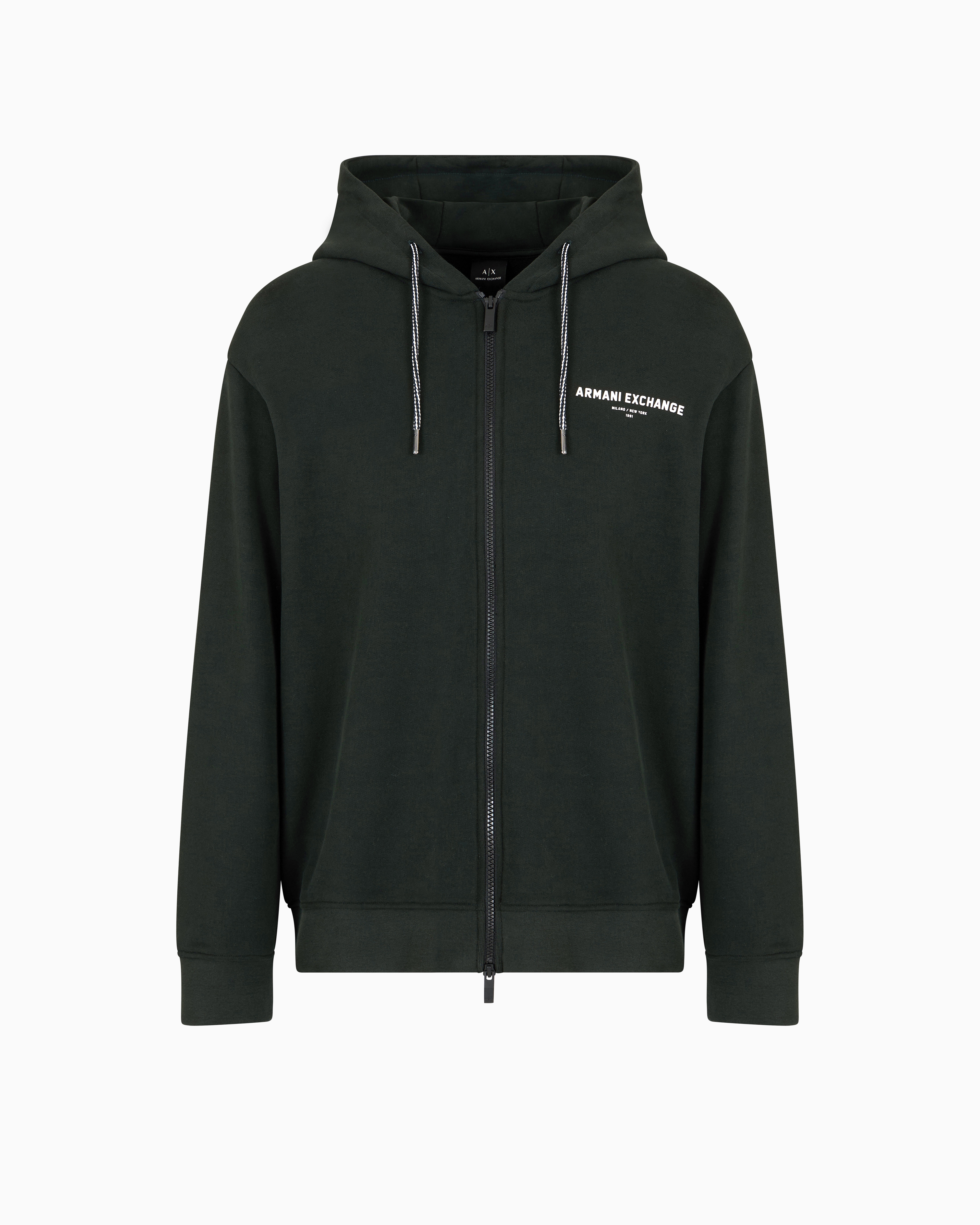 Armani Exchange - Zip-up hoodie with Milan/New York print on the back, Man, Green, Size: M