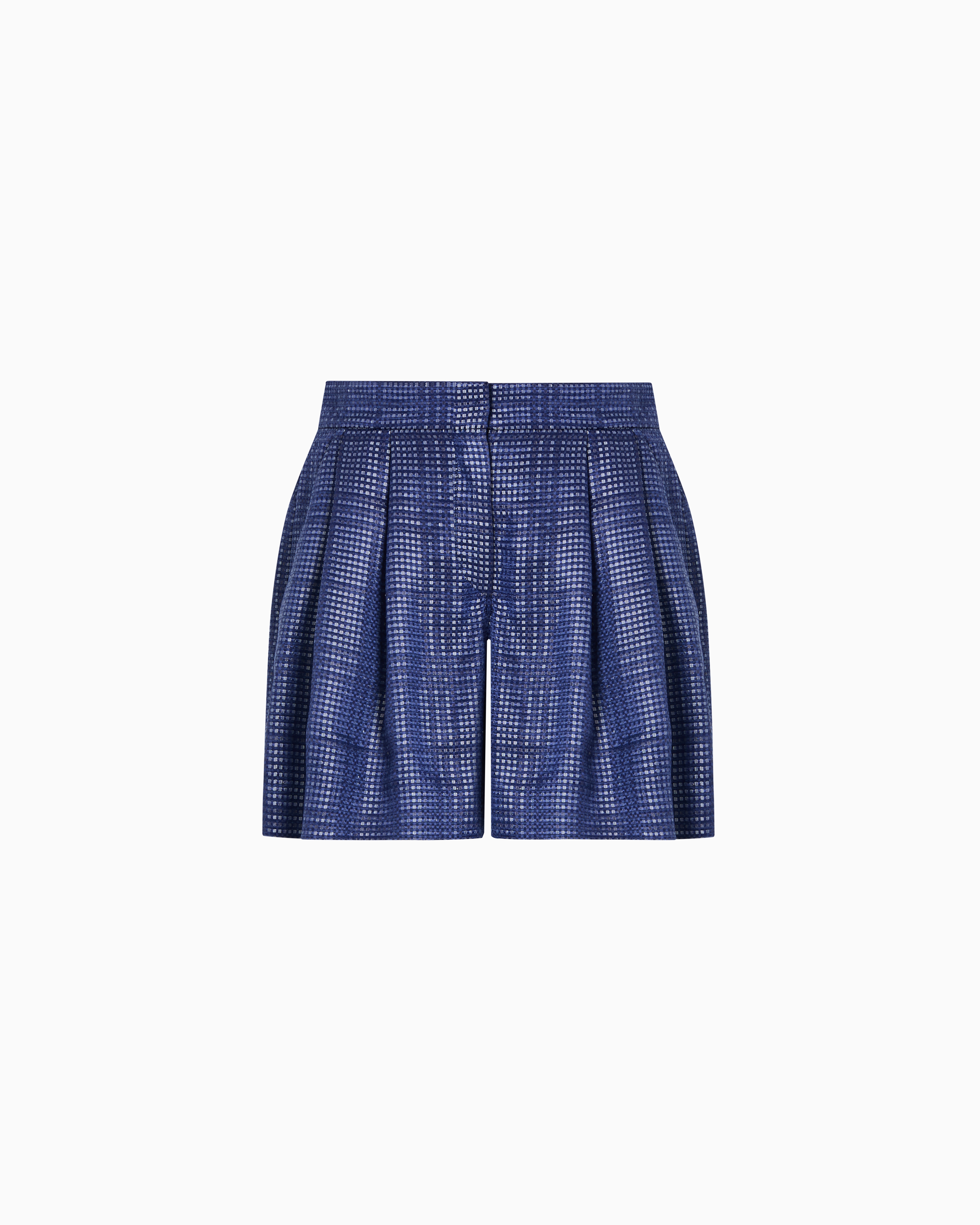 Emporio Armani Shorts With Pleats In A Cupro Blend With A Check Motif In Blue