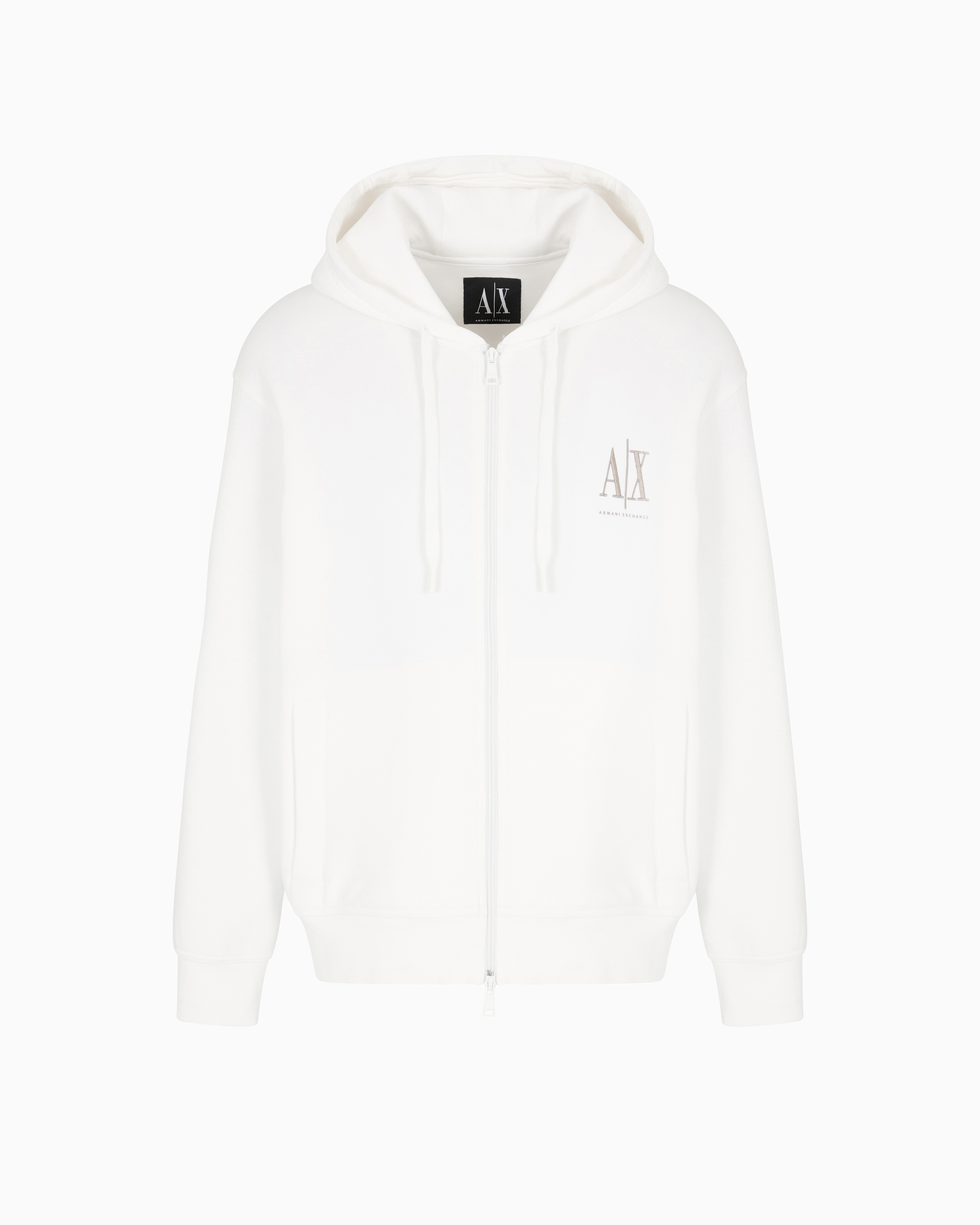 Armani Exchange White Zip-Up Hoodie With Embroidered Logo Xxl