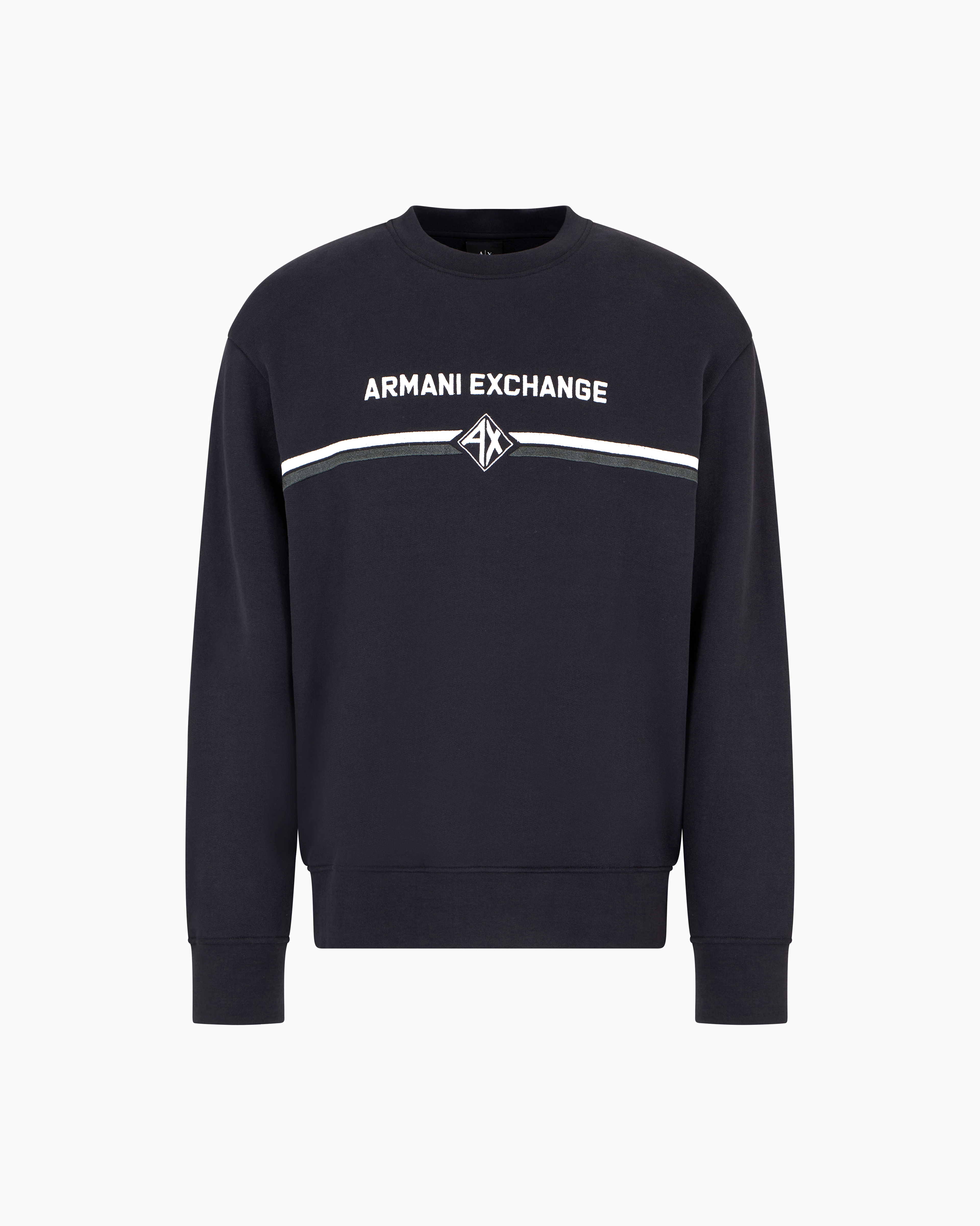 Armani Exchange - Crewneck sweatshirt with logo print on the chest, Man, Navy Blue, Size:
