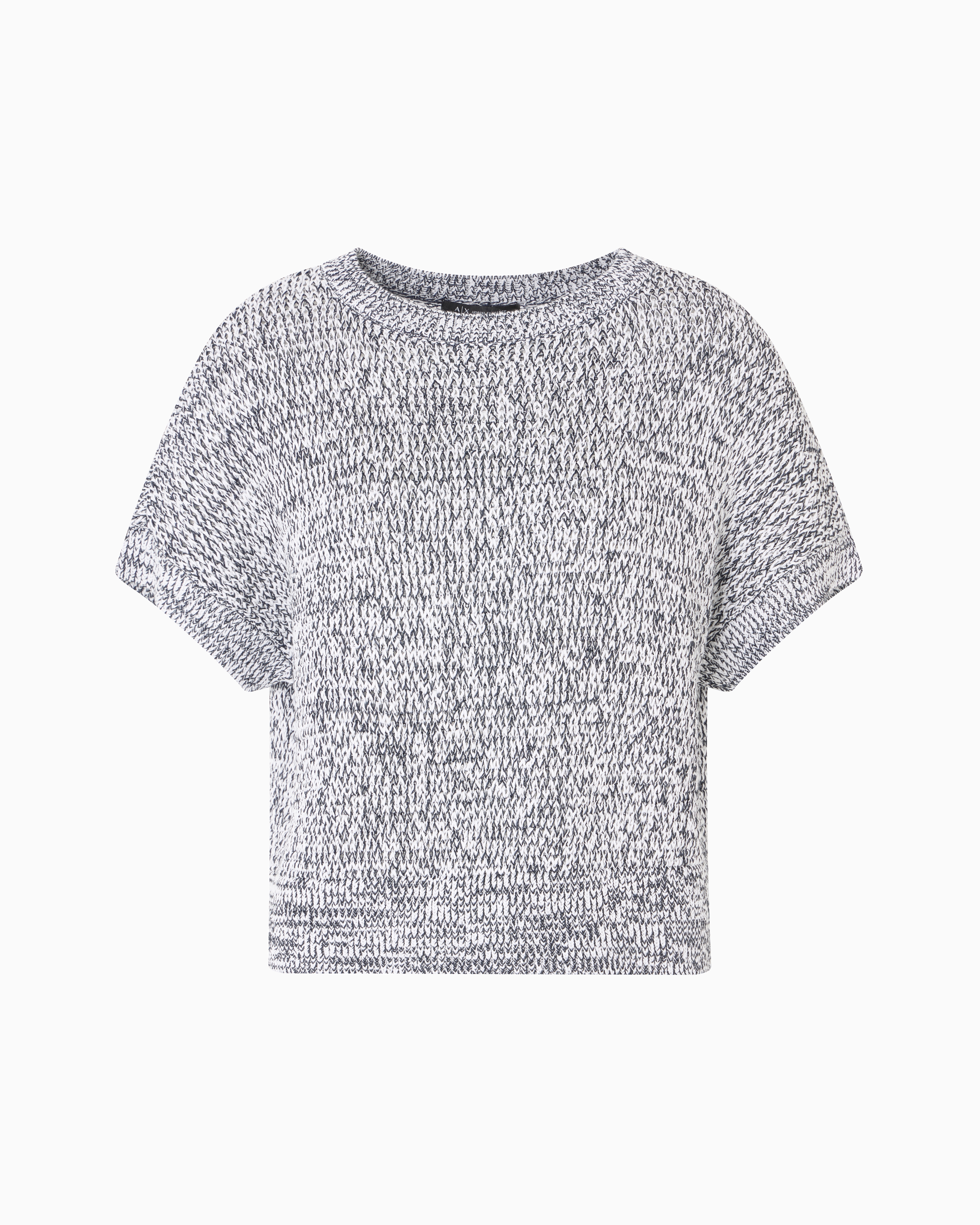 Armani Exchange - Perforated bouclé fabric sweater, Woman, Blue, Size: