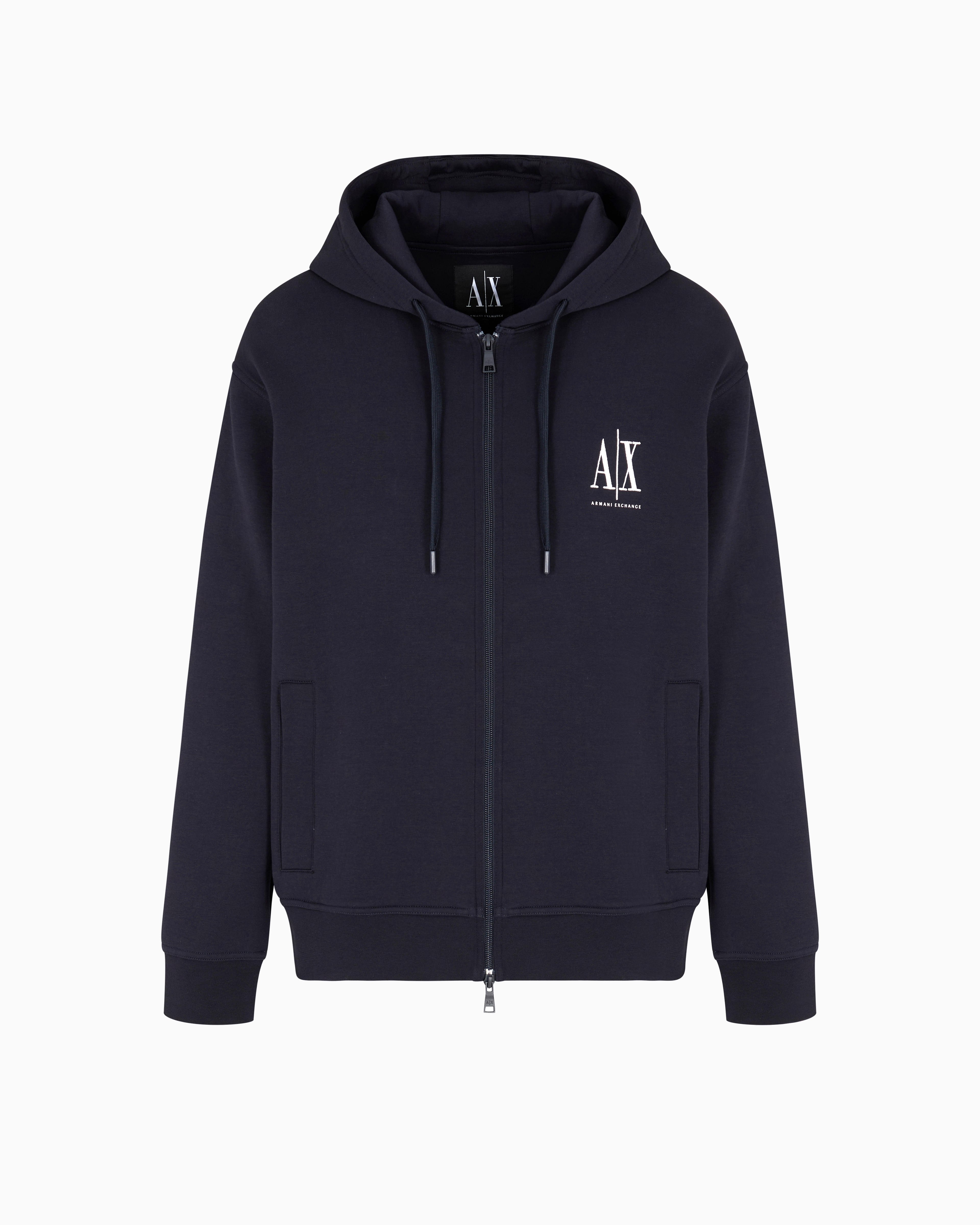 Armani Exchange Navy Blue Zip-Up Hoodie With Embroidered Logo Xxl
