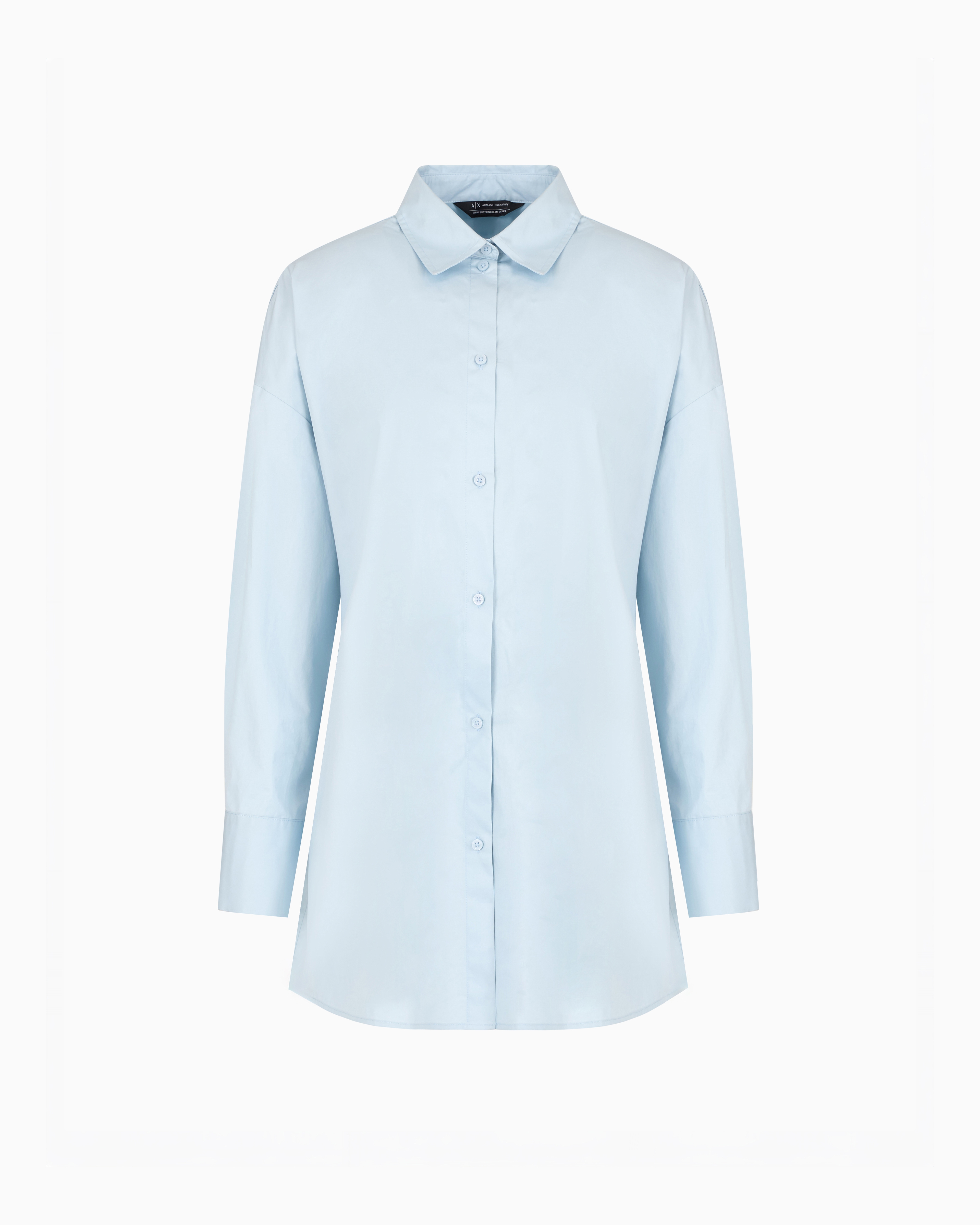Armani Exchange - ASV Cotton Asymmetric Over Shirt, Woman, Light Blue, Size: