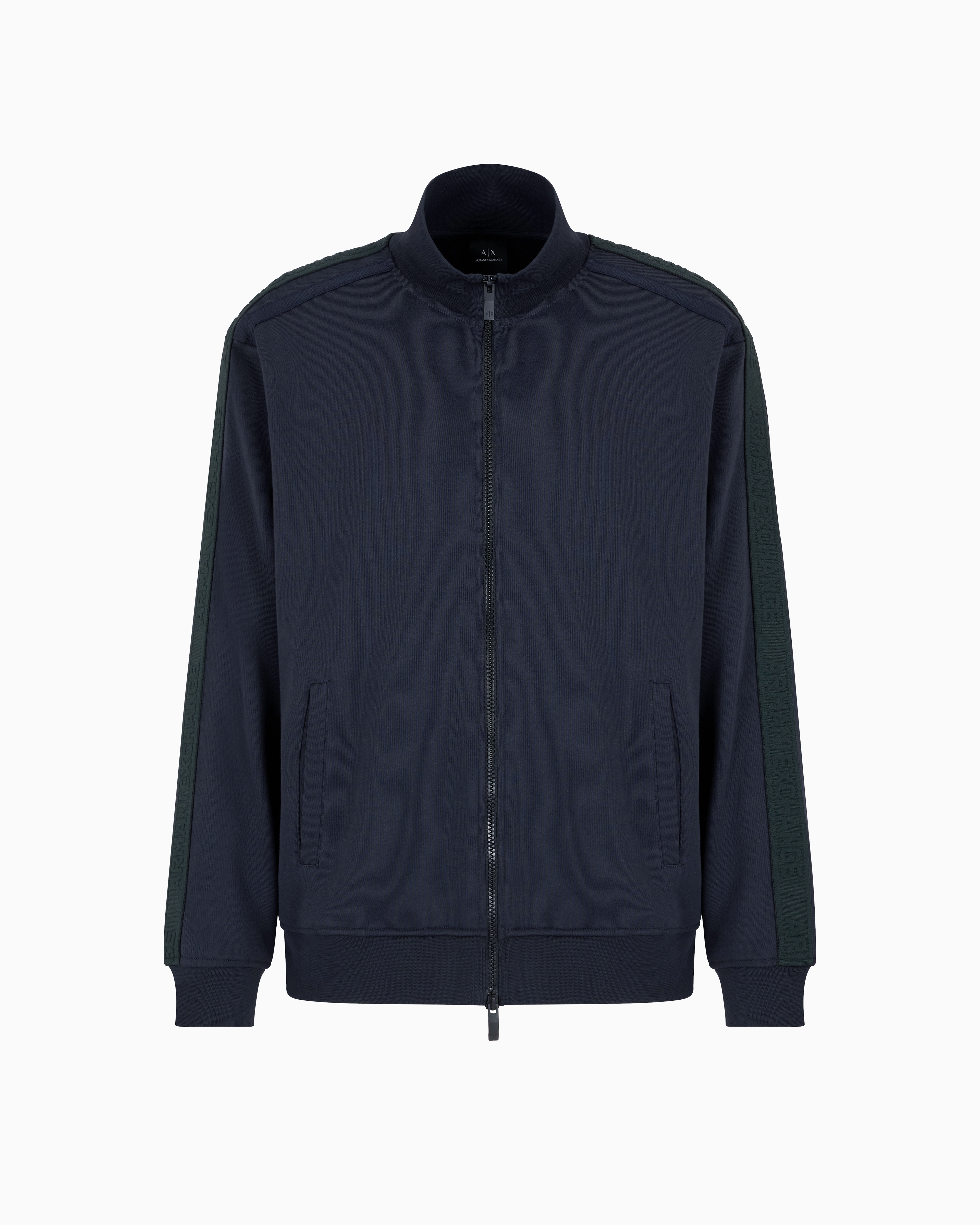 Armani Exchange -  Full zip sweatshirt with logo bands, Man, Navy_blue, Size: